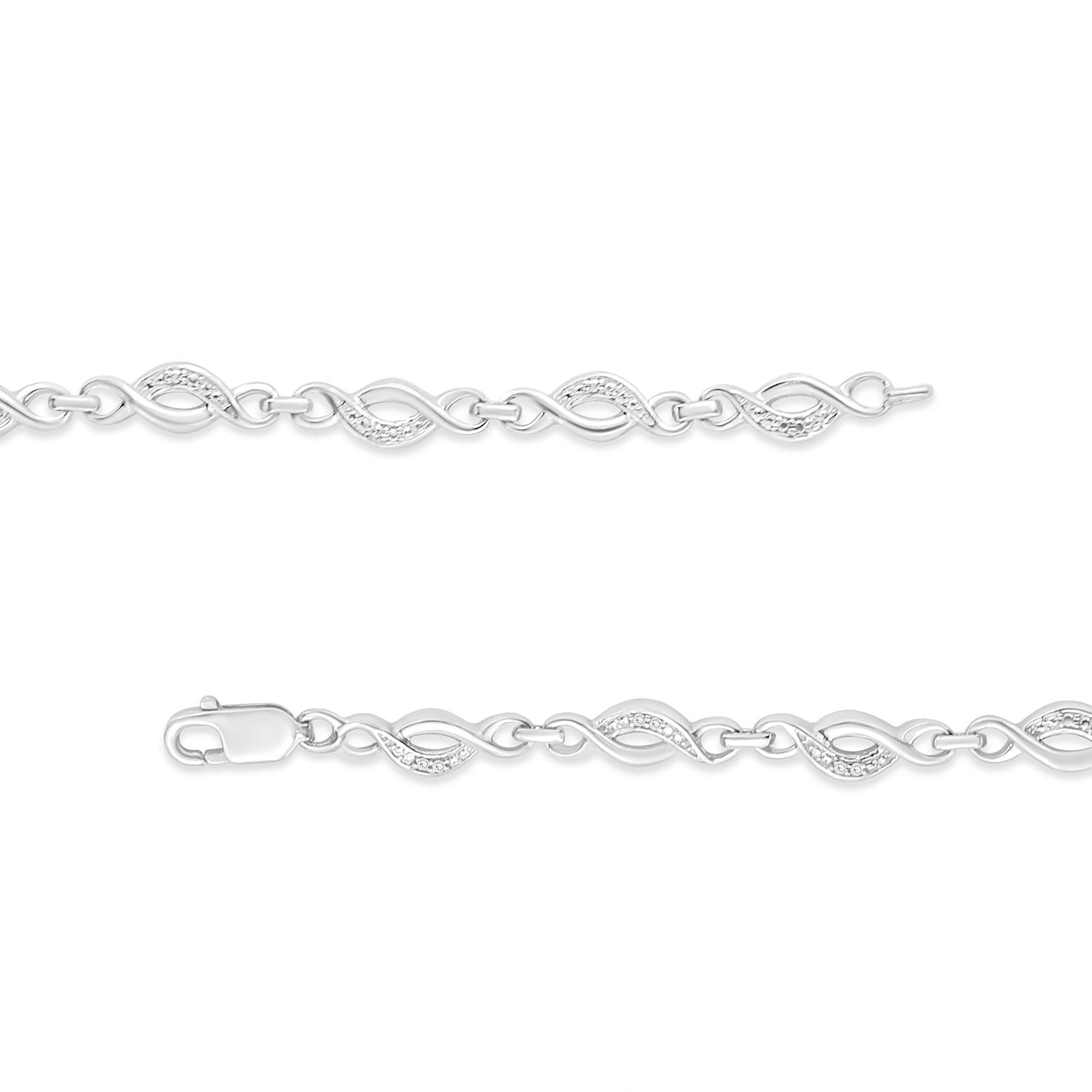 .925 Sterling Silver Prong Set Diamond Accent Curved Spiral Link Bracelet (I-J