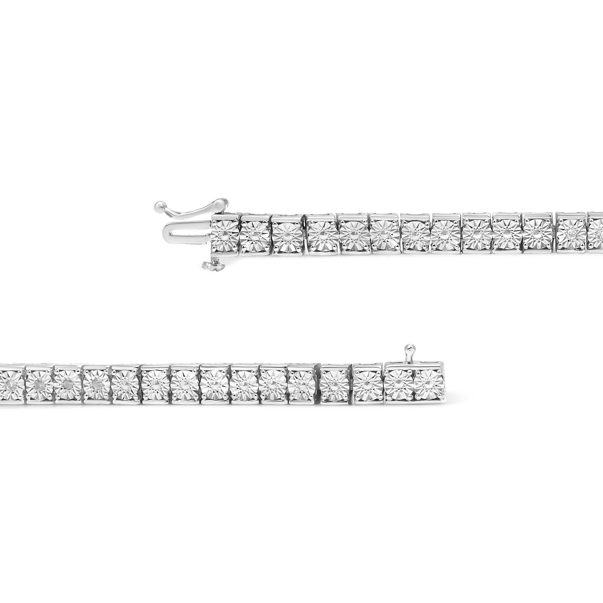 .925 Sterling Silver 1/4 Cttw Miracle Set Diamond and Beading Classic Tennis