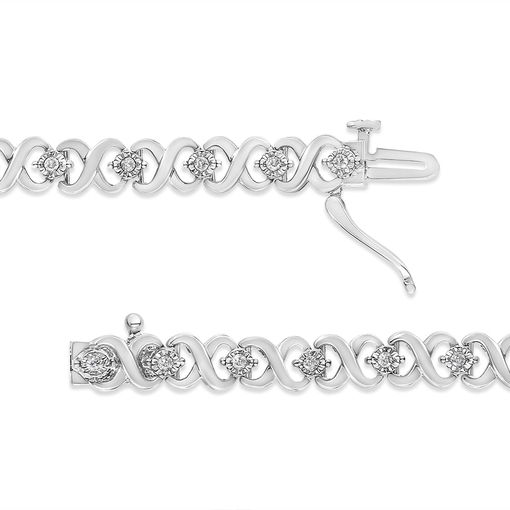 .925 Sterling Silver 1/3 Cttw Miracle Plate Round-Cut Diamond Infinity Link