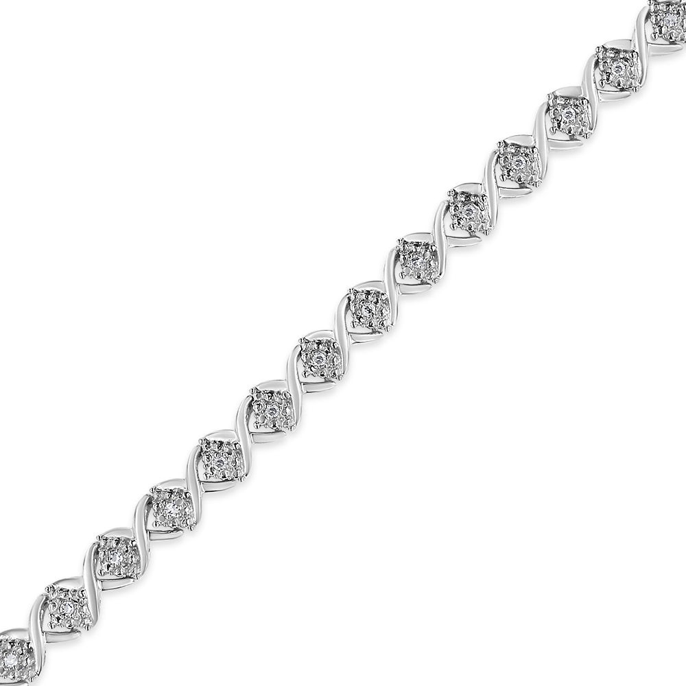 .925 Sterling Silver 1/4 Cttw Round-Cut Diamond ’X’ Link Bracelet (I-J