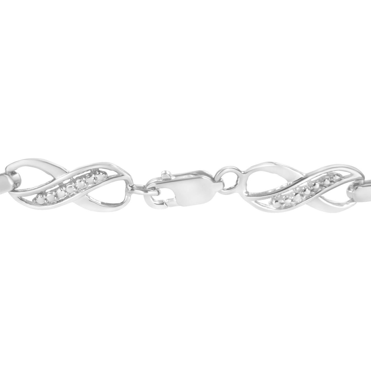 .925 Sterling Silver Prong Set Diamond Accent Ribbon and Infinity Link Bracelet