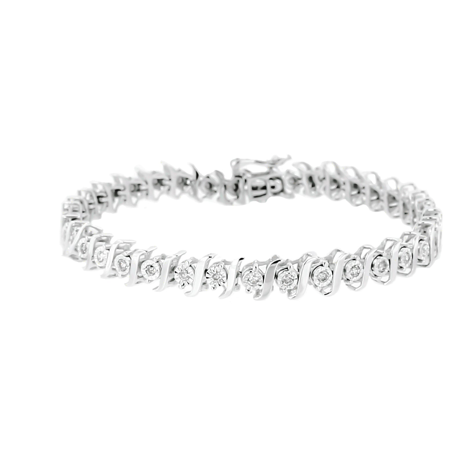 .925 Sterling Silver 1/2 Cttw Diamond Miracle Set ’S’ Link Tennis Bracelet