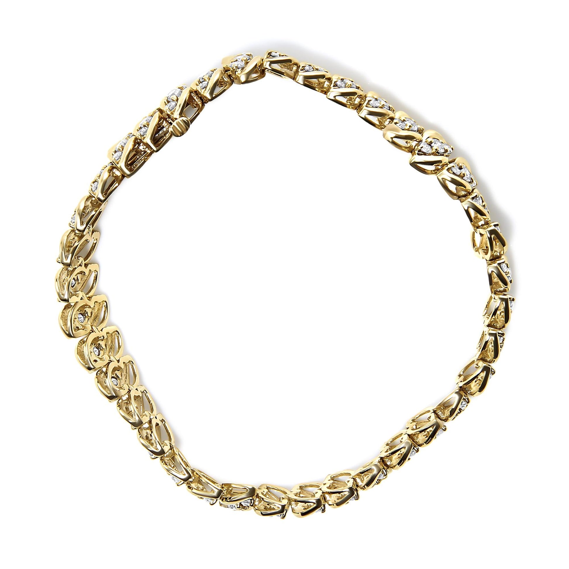 10K Yellow Gold 5.0 Cttw Diamond Double Row S-Link Cuban Bracelet (J-K Color