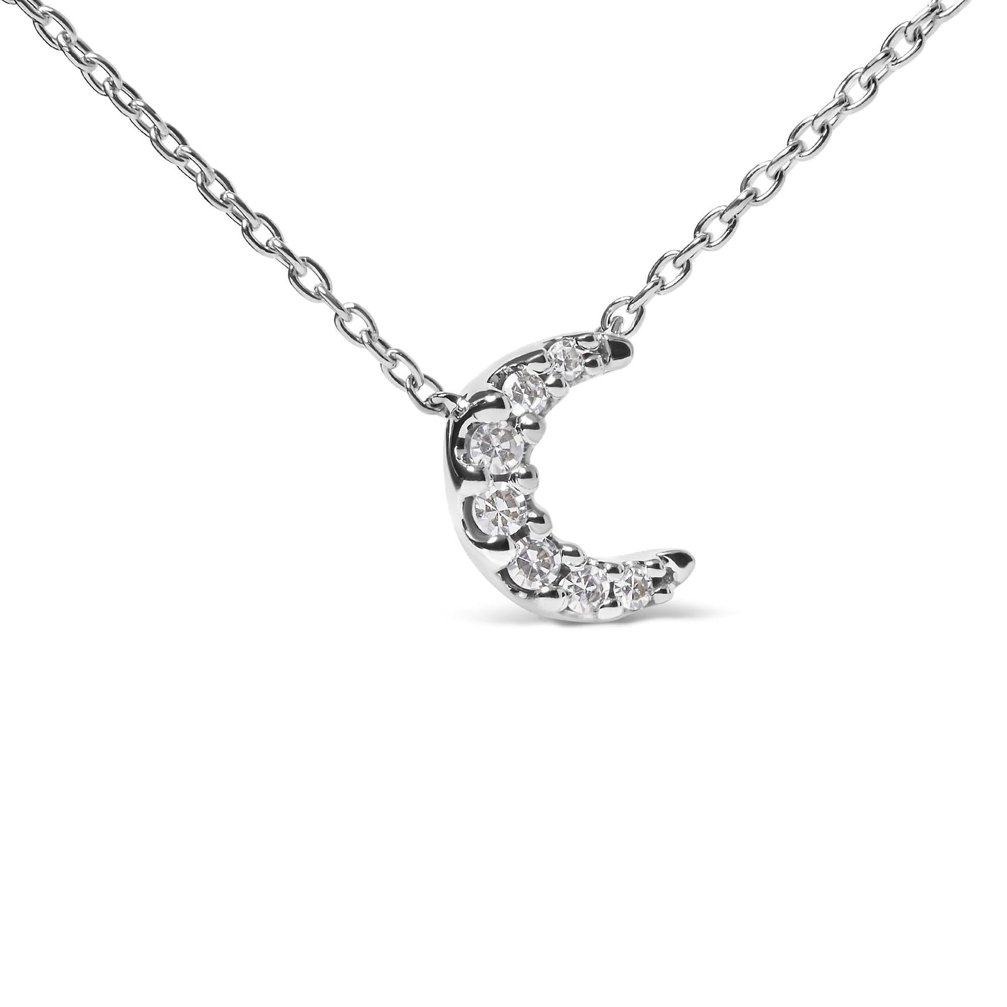 10K White Gold Diamond Accented Crescent Moon Shaped 18’’ Inch Pendant