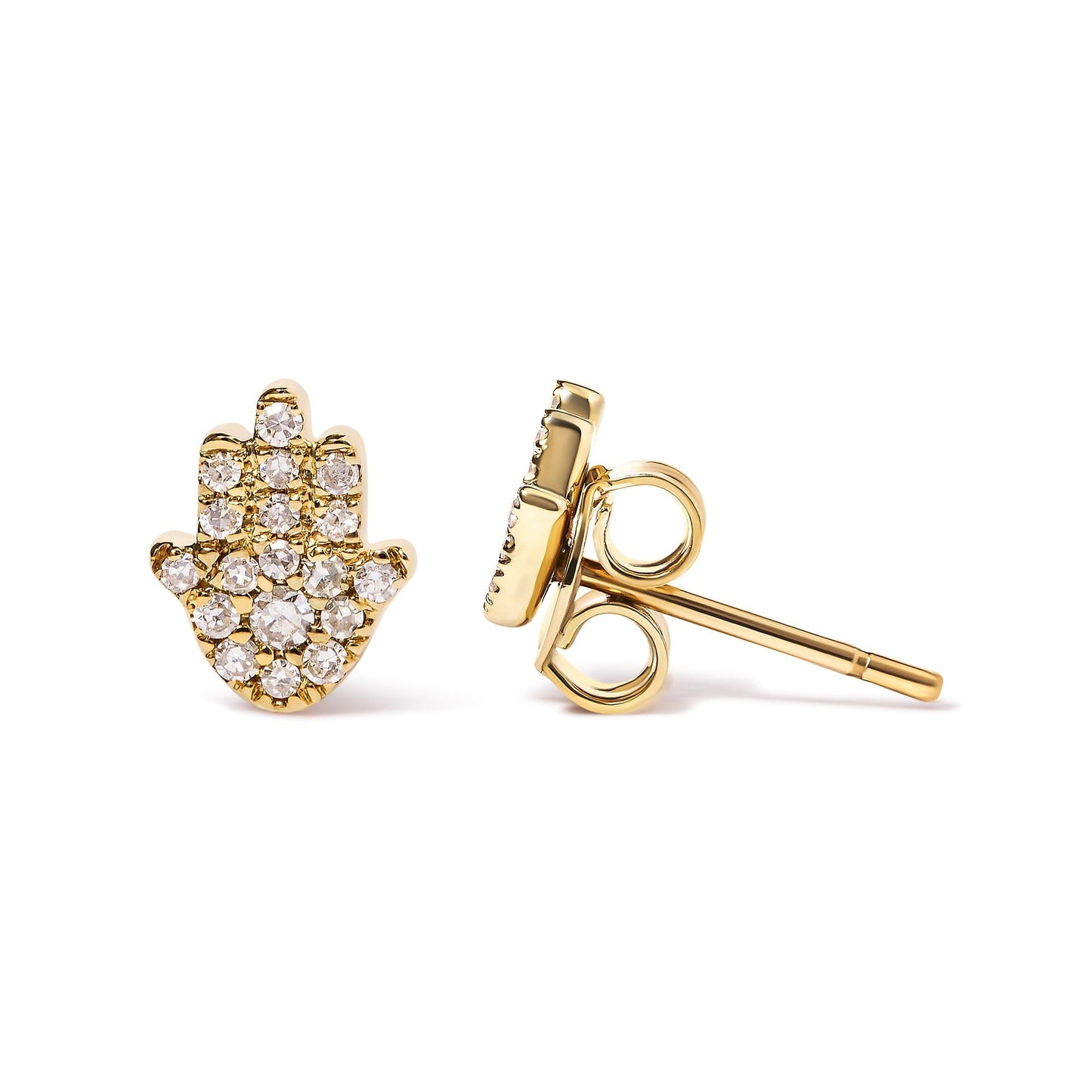 10K Yellow Gold Diamond Accented Hamsa Stud Earrings (H-I Color I1-I2 Clarity)