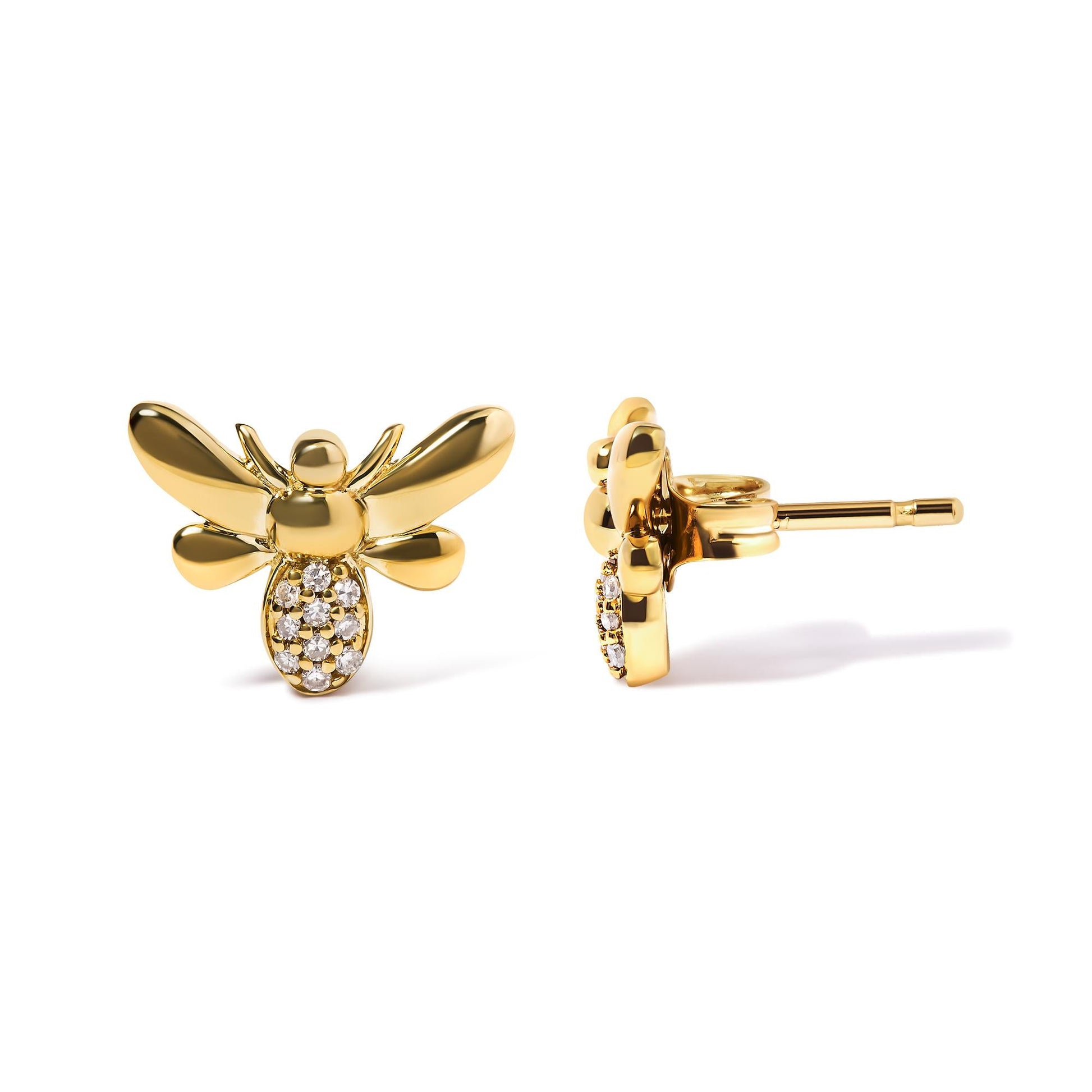 10K Yellow Gold Diamond Accented Bumble Bee Stud Earring (H-I Color I1-I2