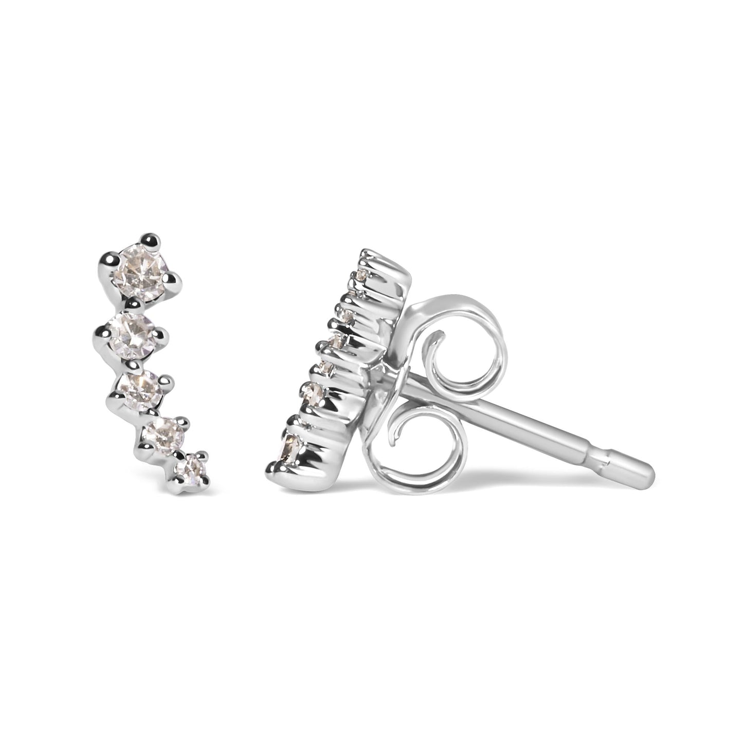 10K White Gold 1/10 Cttw Diamond Journey Style Climber Stud Earrings (H-I Color