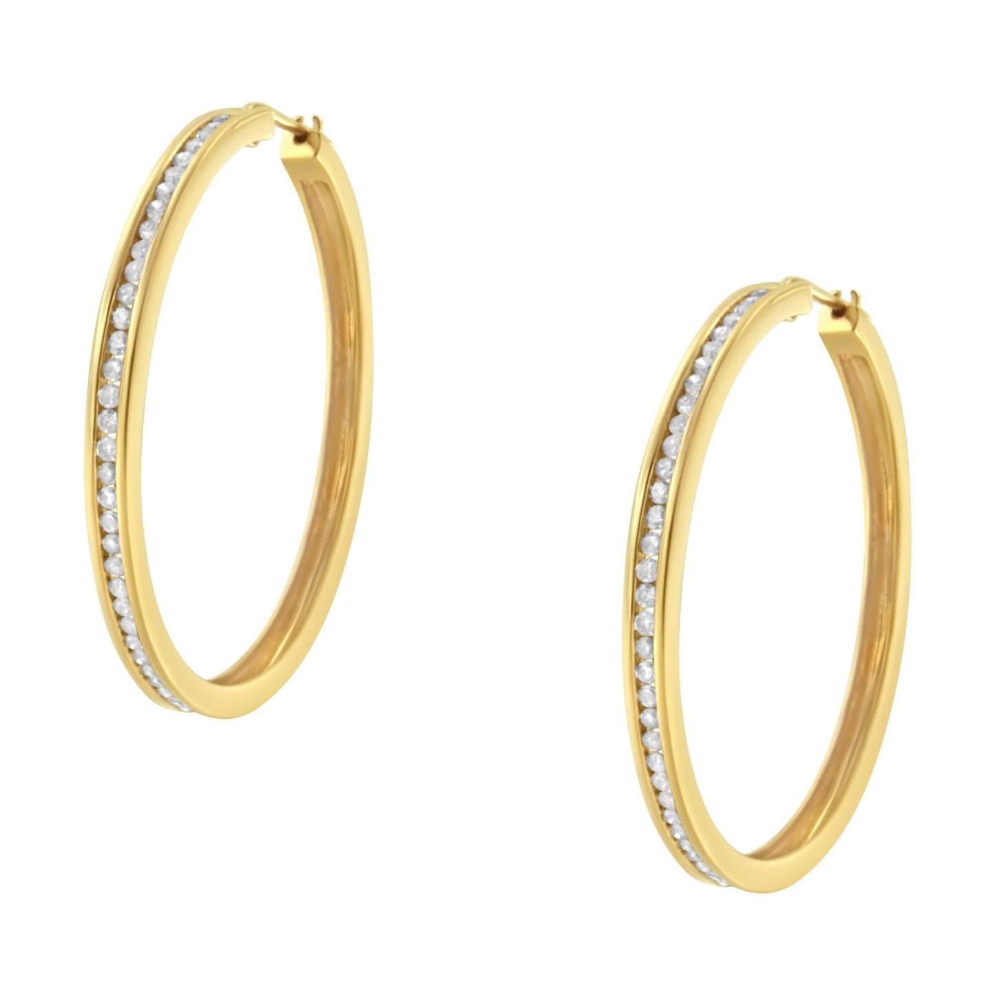 10KT Yellow Gold 1 cttw Slim Diamond Hoop Earrings (I-J Color I1-I2 Clarity)