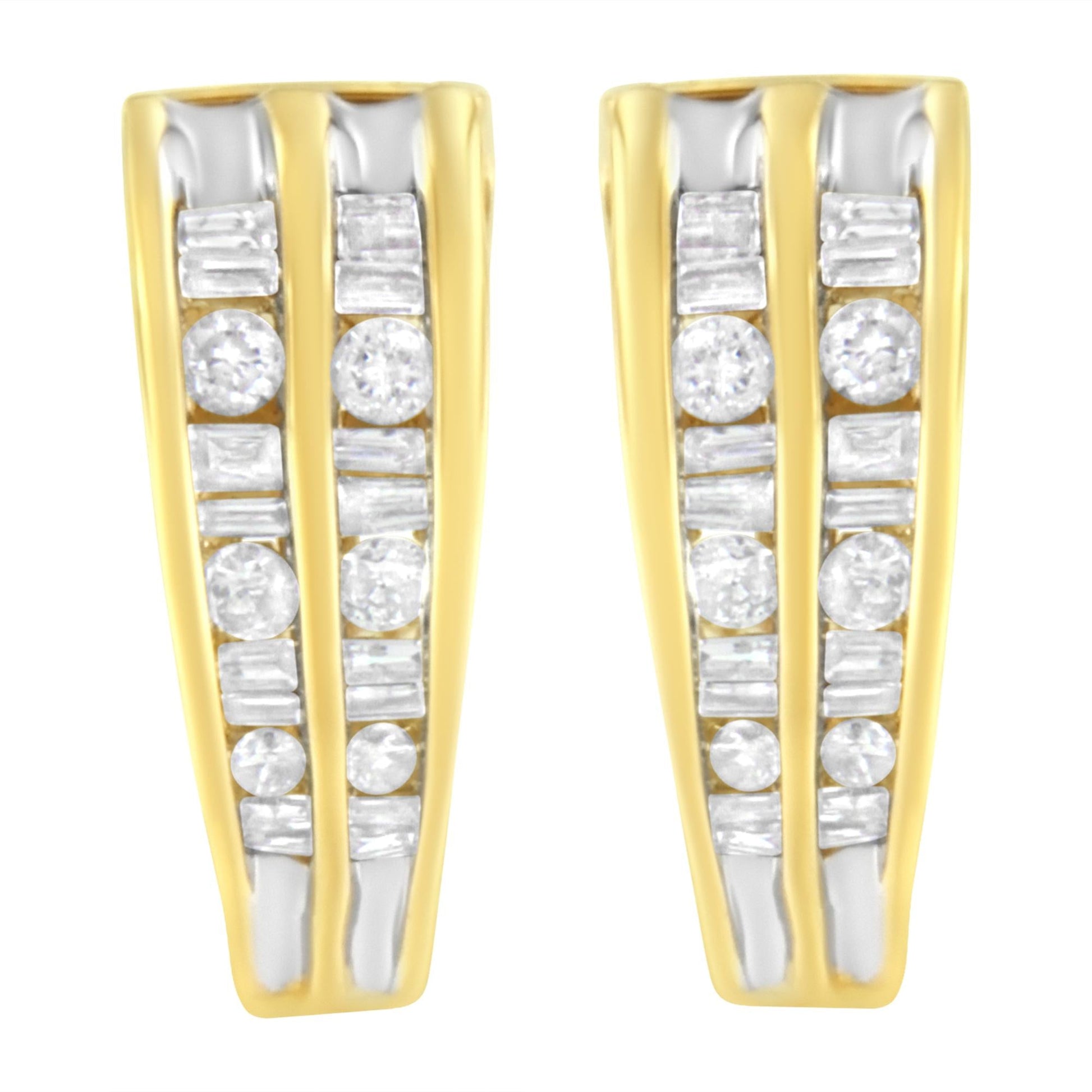 14K Yellow and White Gold 1.0 Cttw Channel Set Round and Baguette Diamond Multi