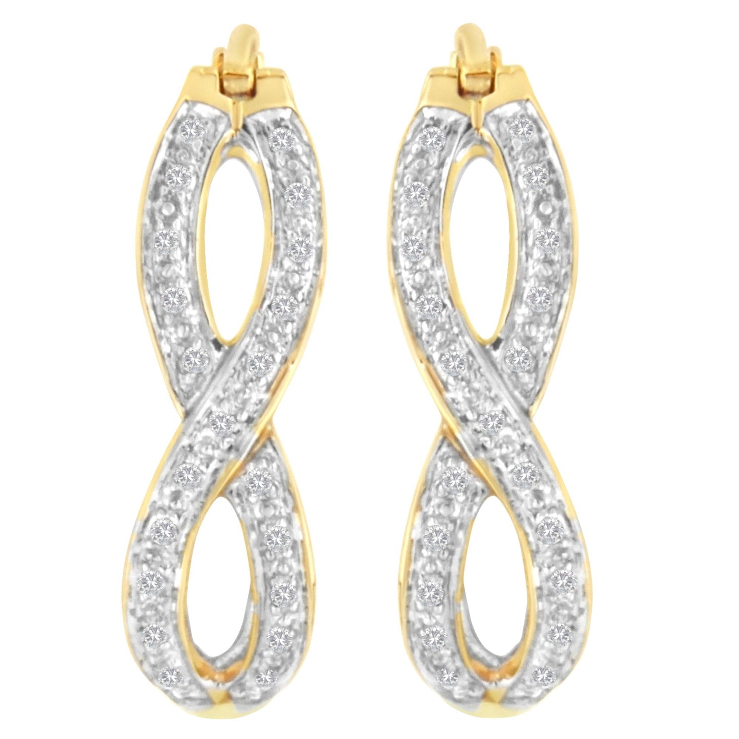 10K Yellow and White Gold 1/4 cttw Diamond Double Infinity Hoop Earrings (I-J