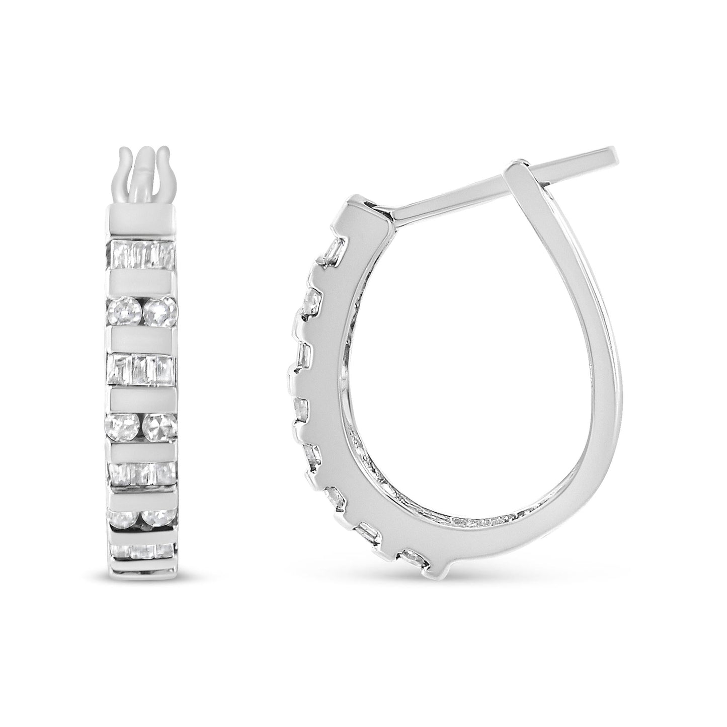 10K Gold Round and Baguette-Cut Diamond Hoop Earrings (I-J Color I2-I3 Clarity)