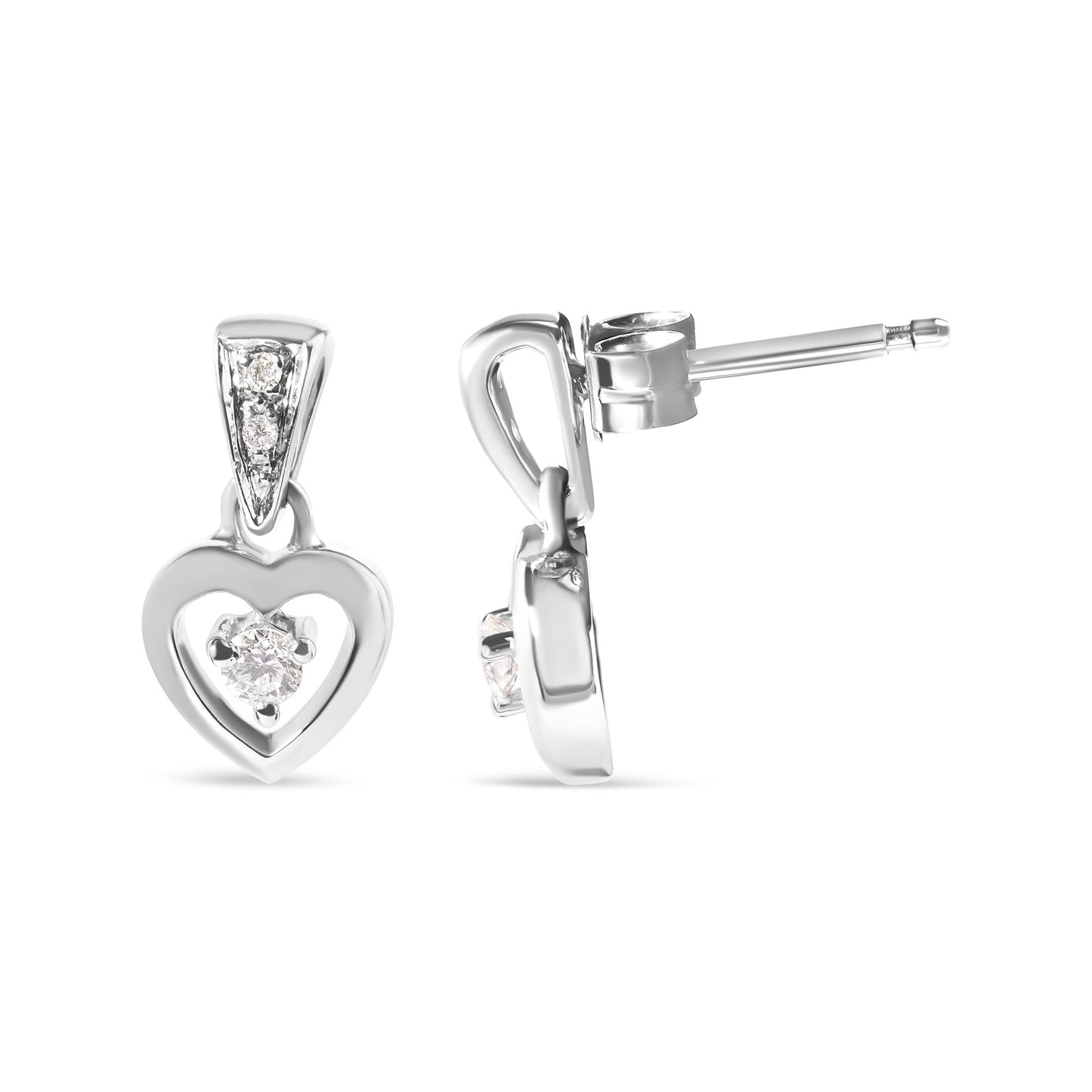 14K White Gold 1/6 Cttw Diamond Dangle Heart Stud Earrings (H-I SI2-I1)