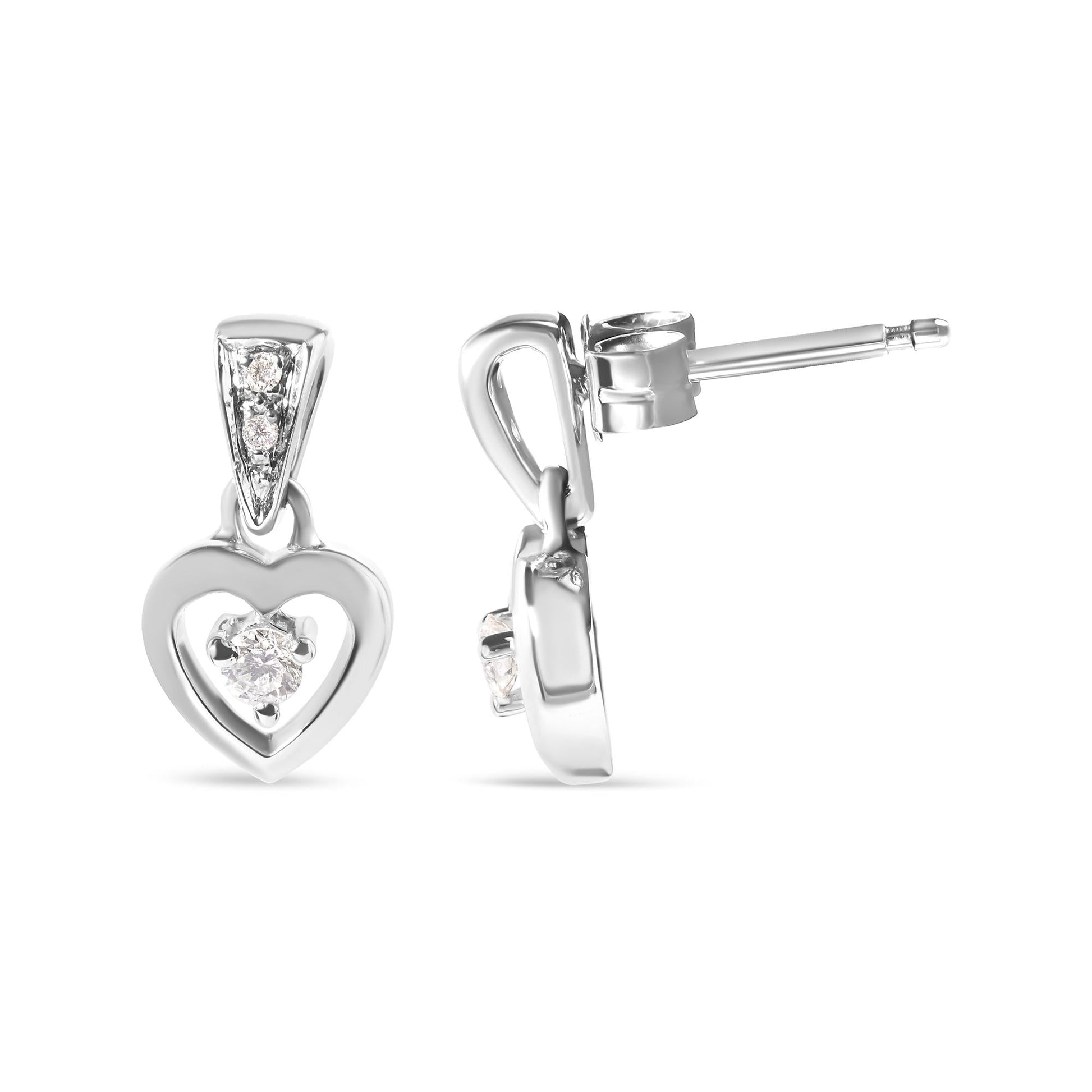 14K White Gold 1/6 Cttw Diamond Dangle Heart Stud Earrings (H-I SI2-I1)