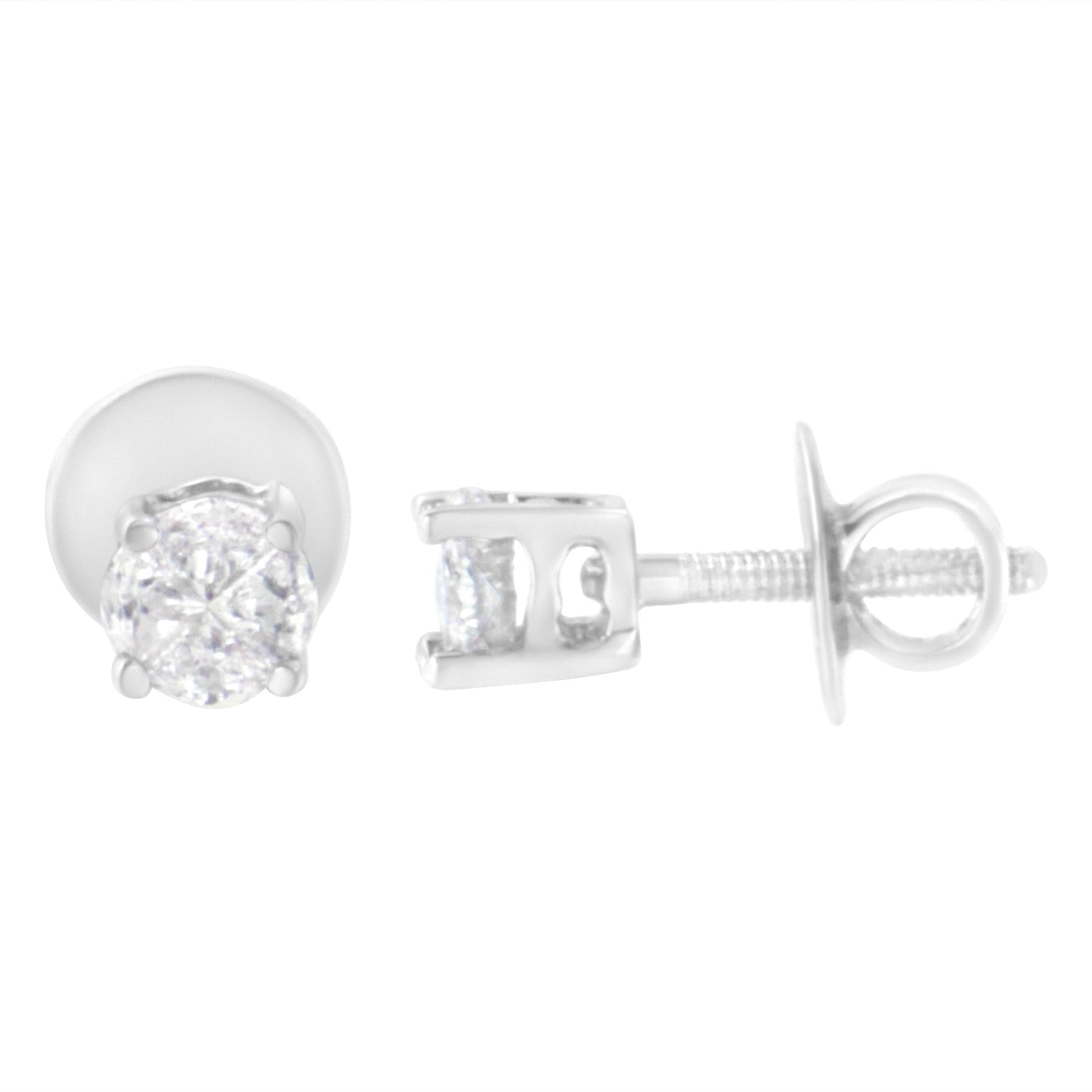 14K White Gold 1/2 Cttw Pie-Cut Diamond Solitaire Stud Earrings (H-I Color