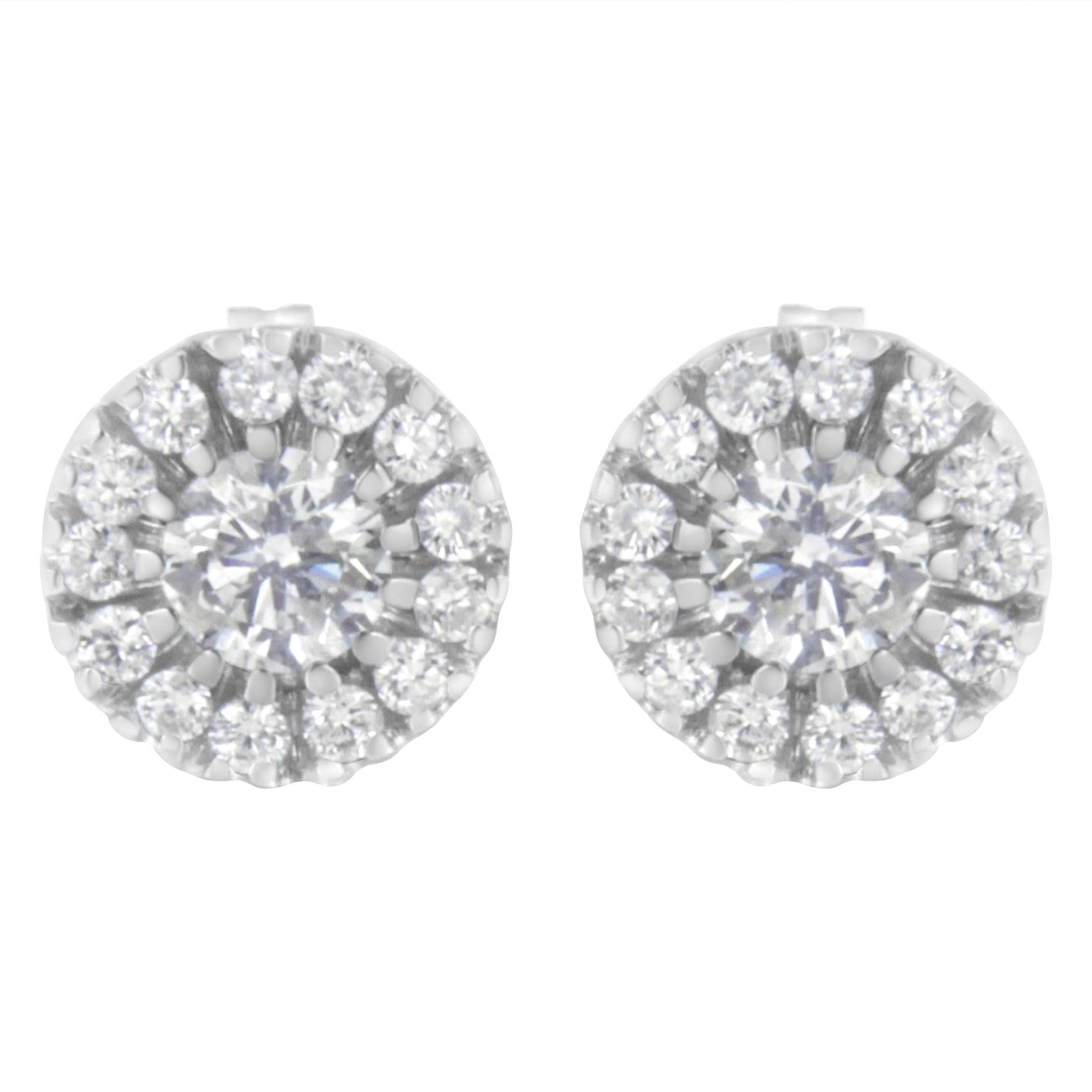 14k White Gold 1 cttw Diamond Halo Stud Earrings (I-J Clarity I1-I2 Color)