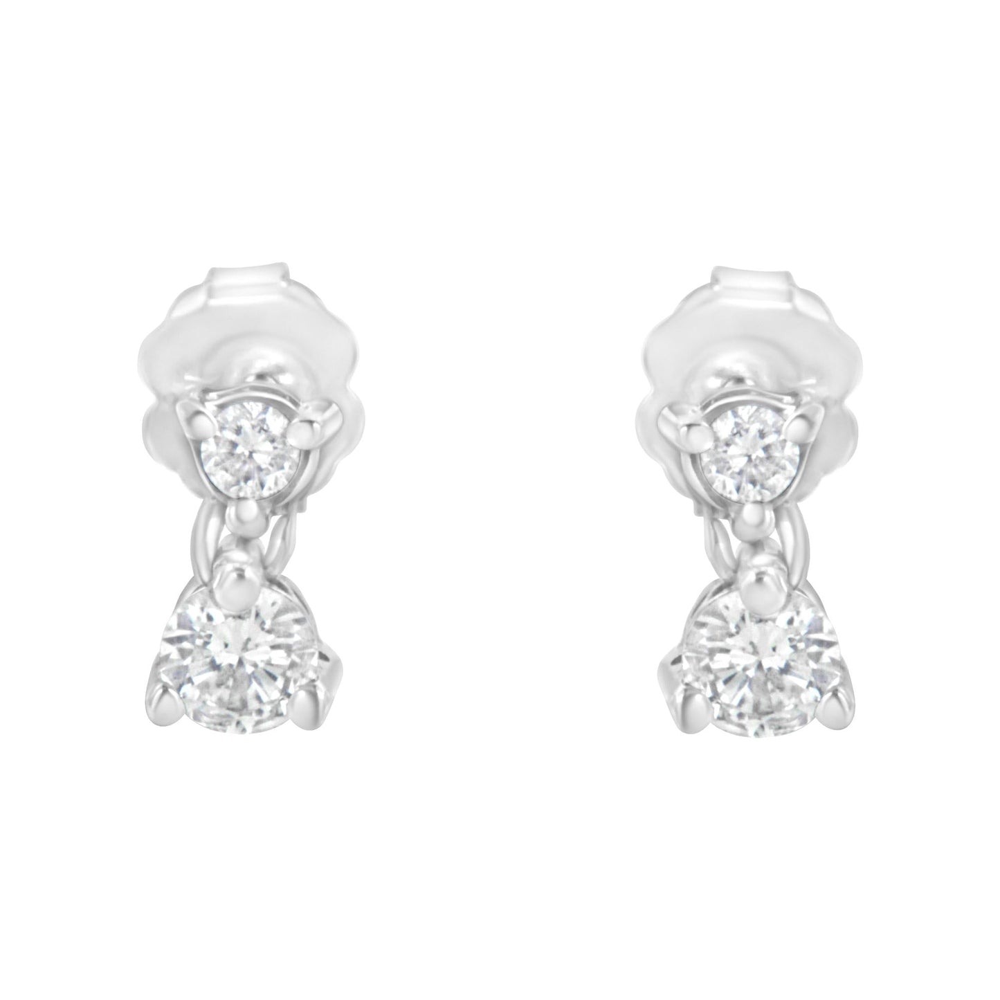 14K White Gold 1/3 cttw Double Diamond Stud Earrings (H-I Clarity I1-I2 Color)