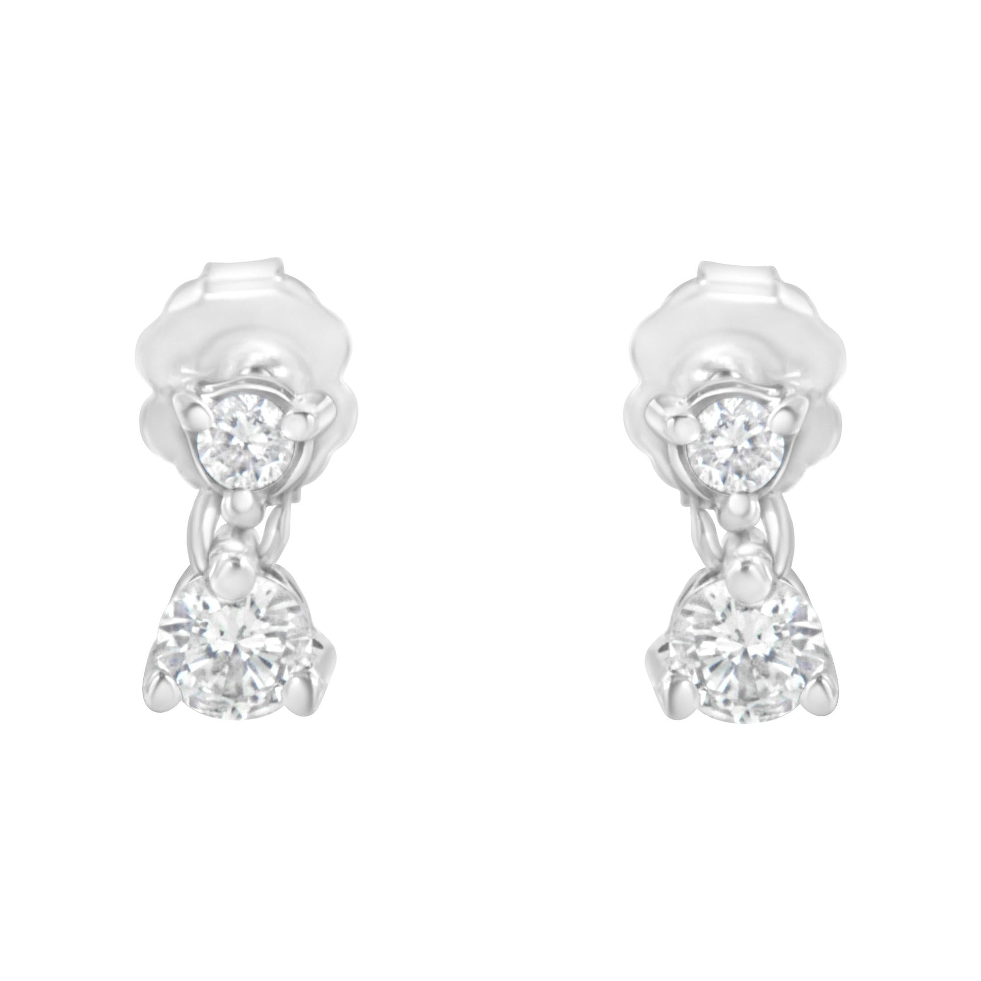 14K White Gold 1/3 cttw Double Diamond Stud Earrings (H-I Clarity I1-I2 Color)