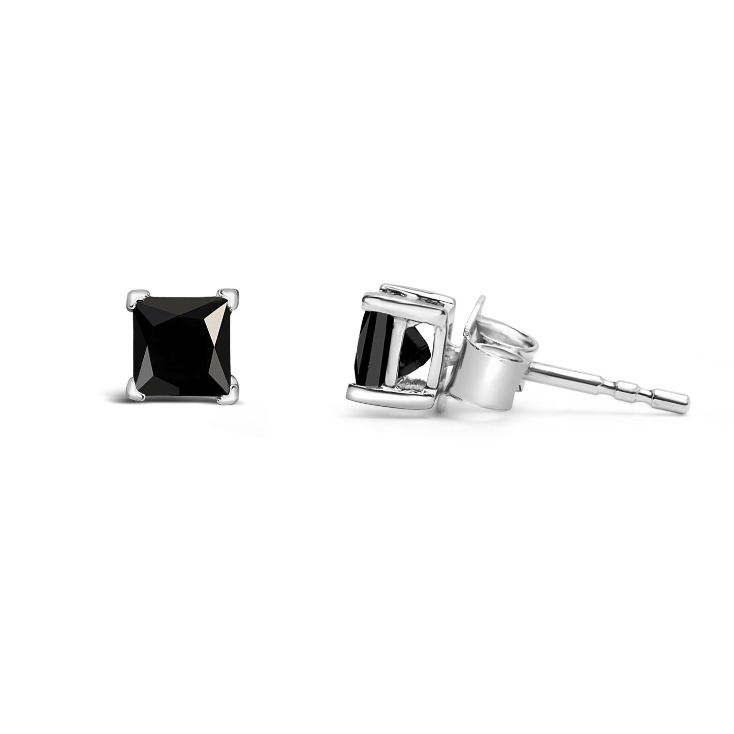 14K White Gold Princess-Cut Treated Black Diamond Classic 4-Prong Stud Earrings