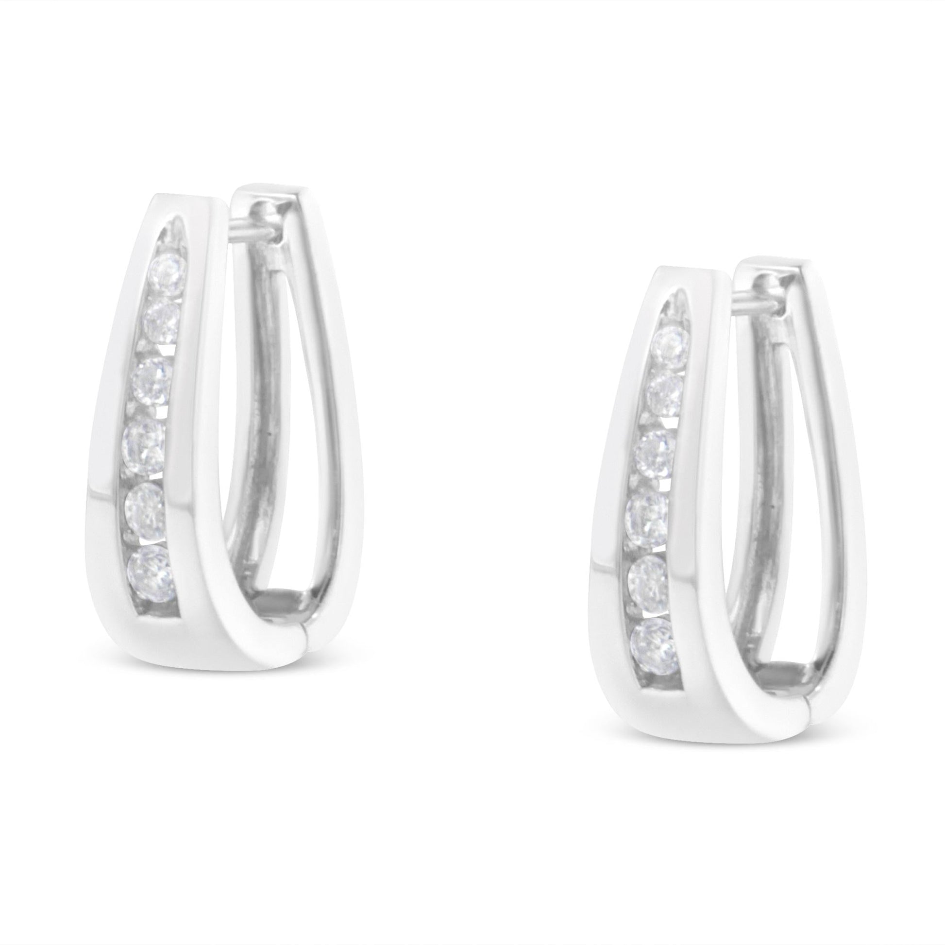 14k White Gold Channel-Set Brilliant Round-Cut Diamond Hoop Earrings (I-J Color