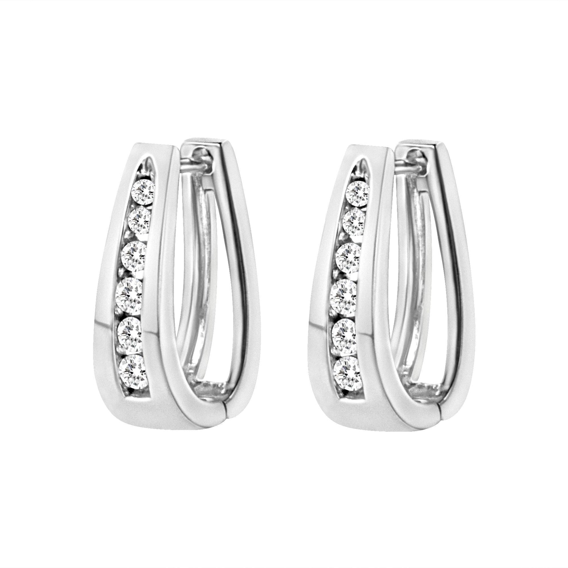 14k White Gold Channel-Set Brilliant Round-Cut Diamond Hoop Earrings (I-J Color