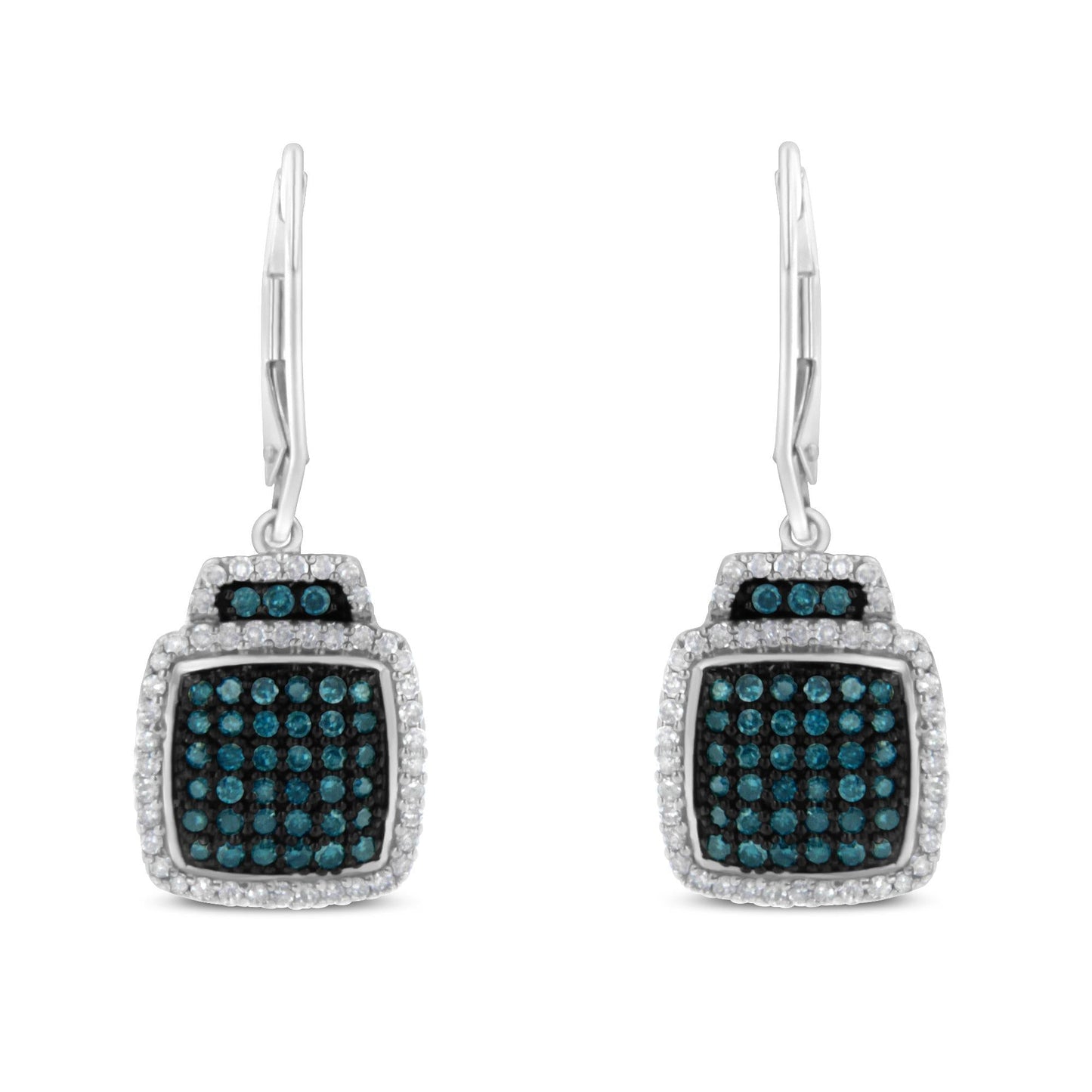 Black Rhodium over.925 Sterling Silver ¾ Cttw Blue and White Diamond Cushion