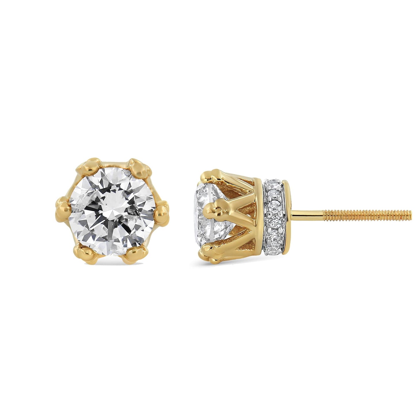 14K Gold 1/2 Cttw Round Diamond Crown Stud Earring (I-J Color I1-I2 Clarity)