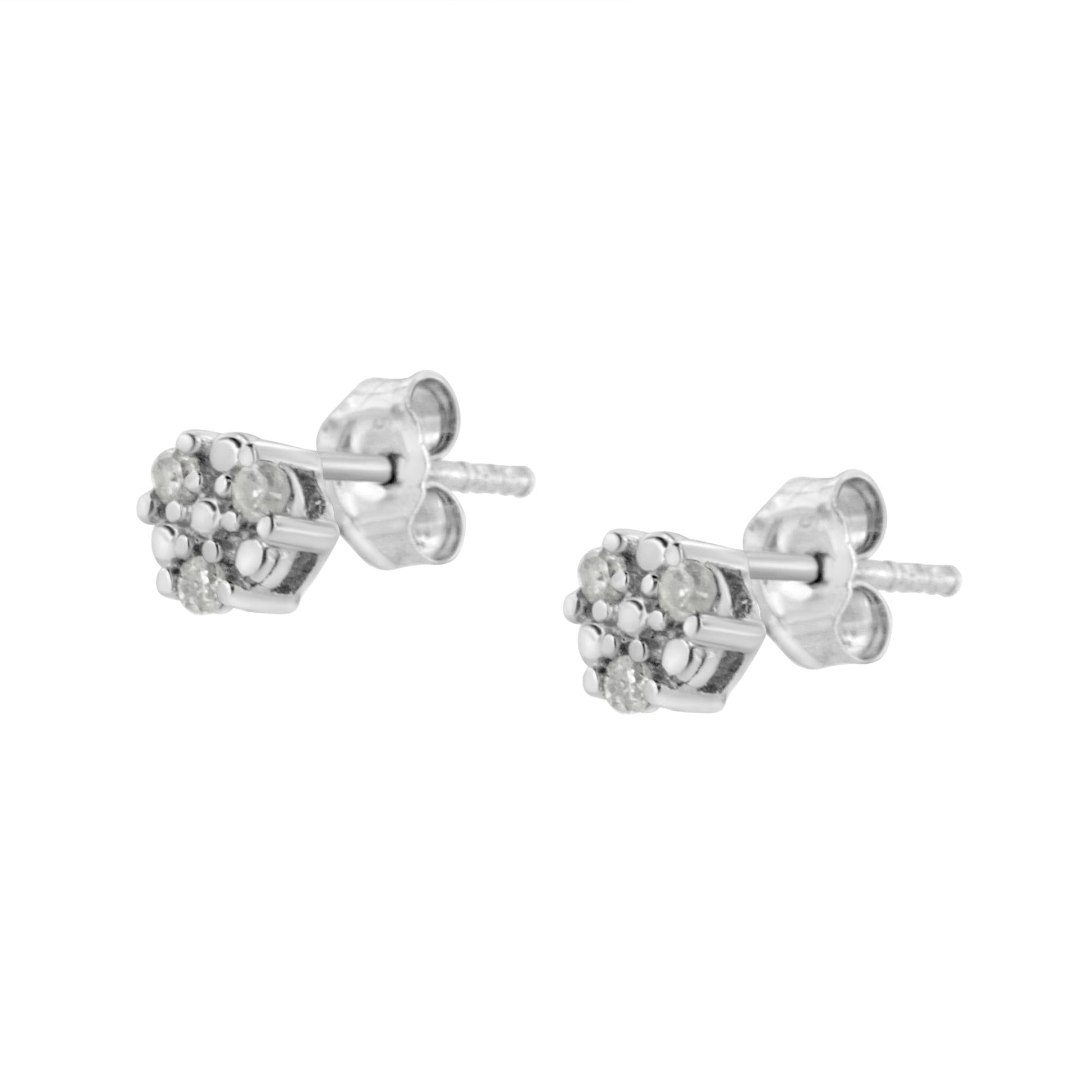 .925 Sterling Silver 1/10 cttw Prong Set Round-Cut Trio Diamond Stud Earrings