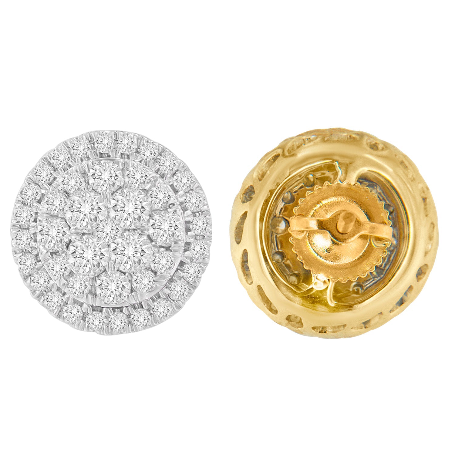 10K Yellow Gold Round Cut Diamond Earrings (1.5 cttw H-I Color I2-I3 Clarity)