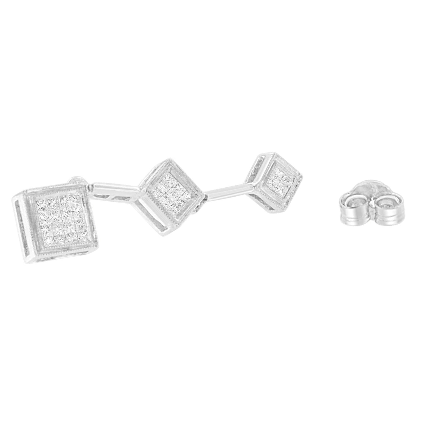 14K White Gold 5/8 cttw Princess Cut Diamond Earrings (H-I SI1-SI2)