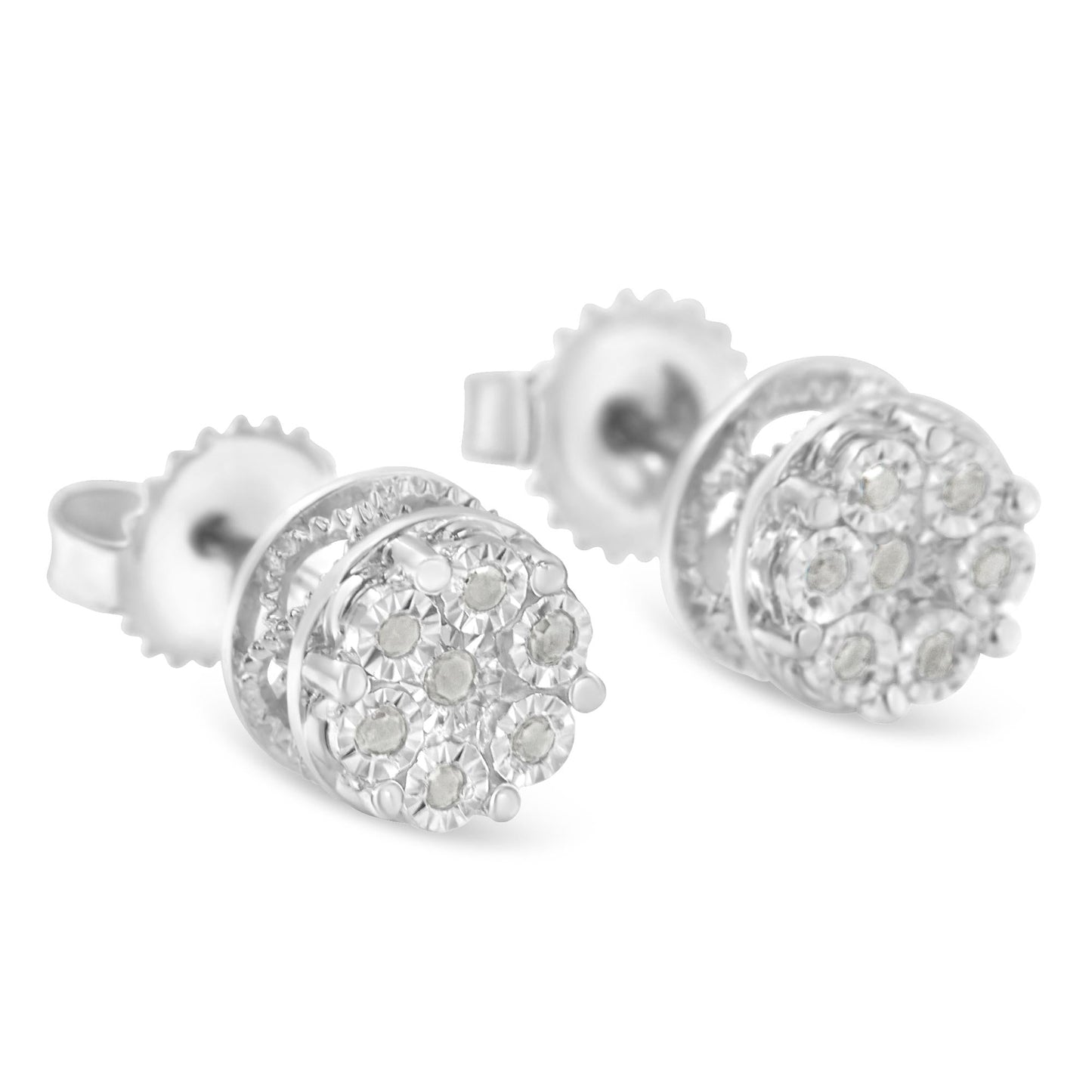 Sterling Silver Diamond Cluster Stud Earrings (0.15 cttw I-J Color I3 Clarity)