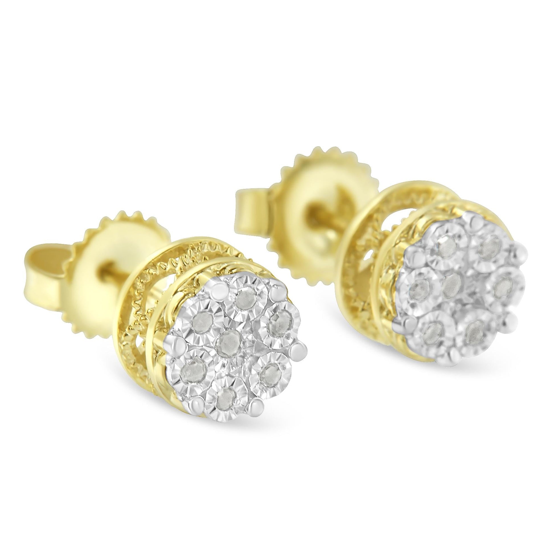 14K Yellow Gold Plated.925 Sterling Silver 1/7 Cttw Diamond Miracle Set Stud