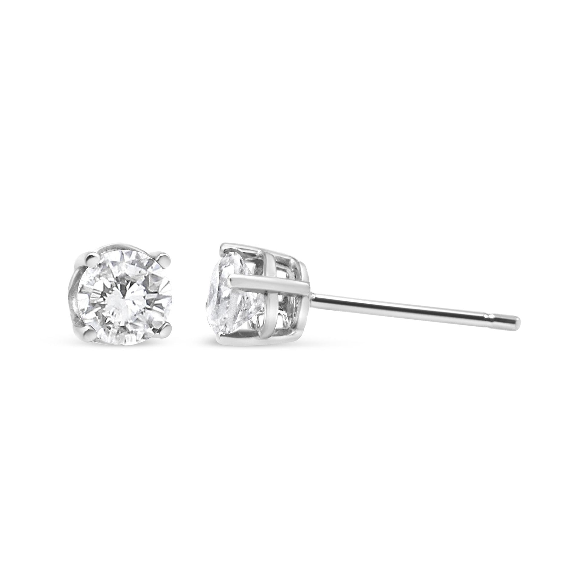 14K White Gold 3/4 Cttw Lab Grown Diamond 4-Prong Classic Stud Earrings (F-G