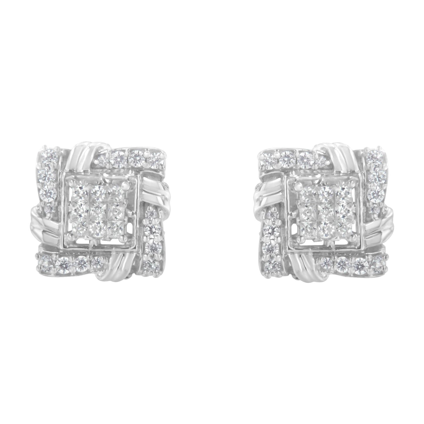 .925 Sterling Silver 1/2 Cttw Round-Cut Diamond Stud Earrings (I-J Color I1-I2