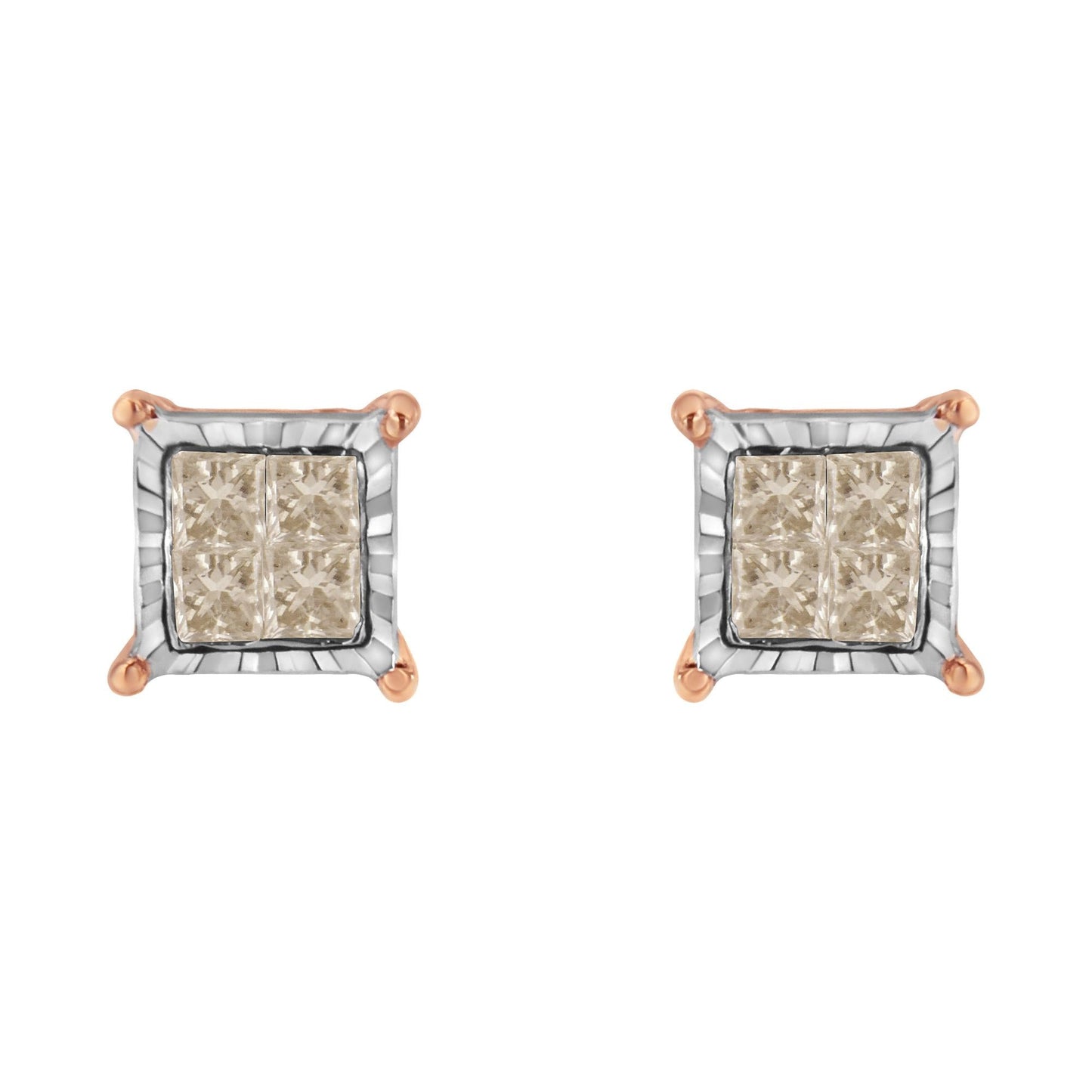 10K Two-Toned Princess-Cut Composite Diamond Stud Earrings (1/2 cttw J-K Color