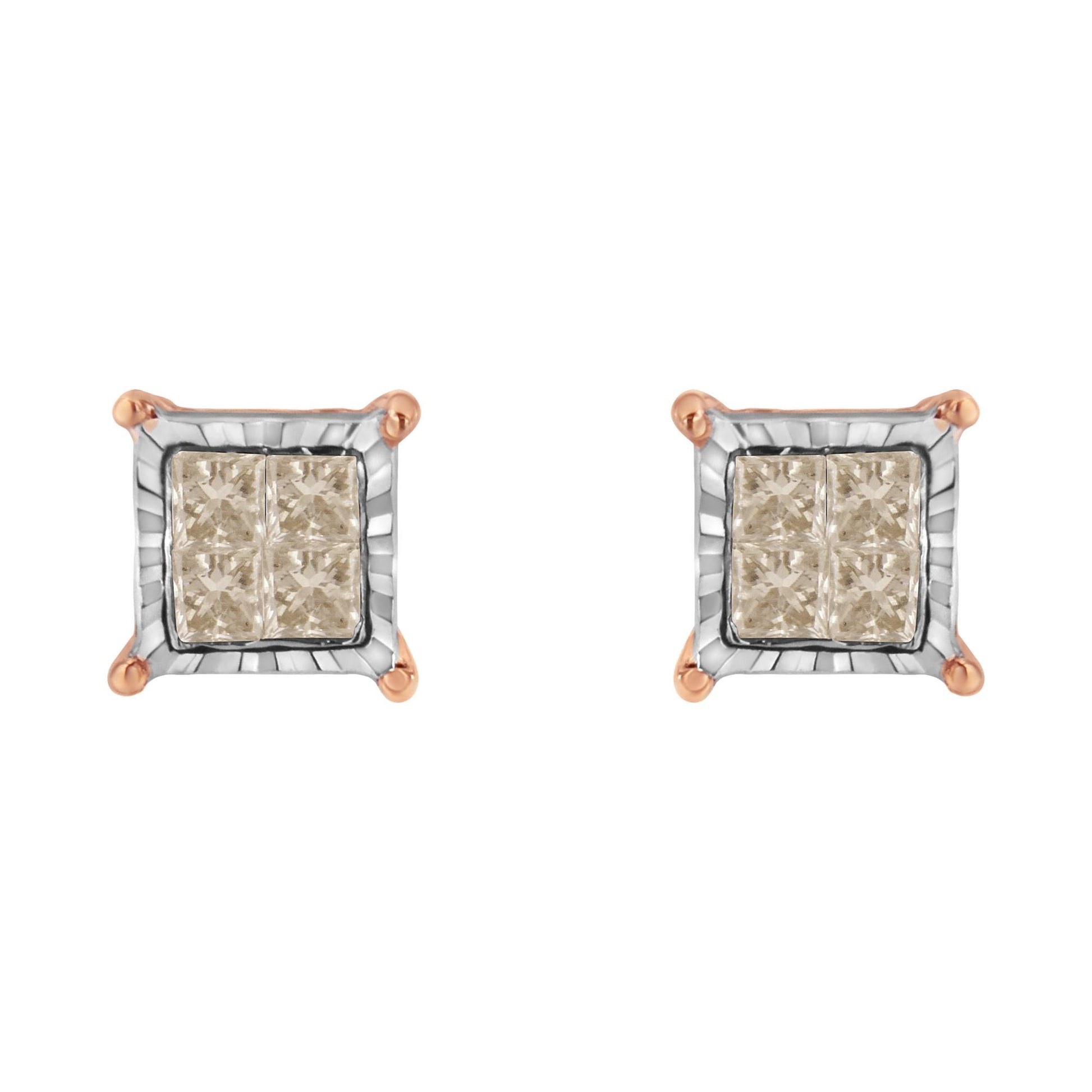 10K Two-Toned Princess-Cut Composite Diamond Stud Earrings (1/2 cttw J-K Color