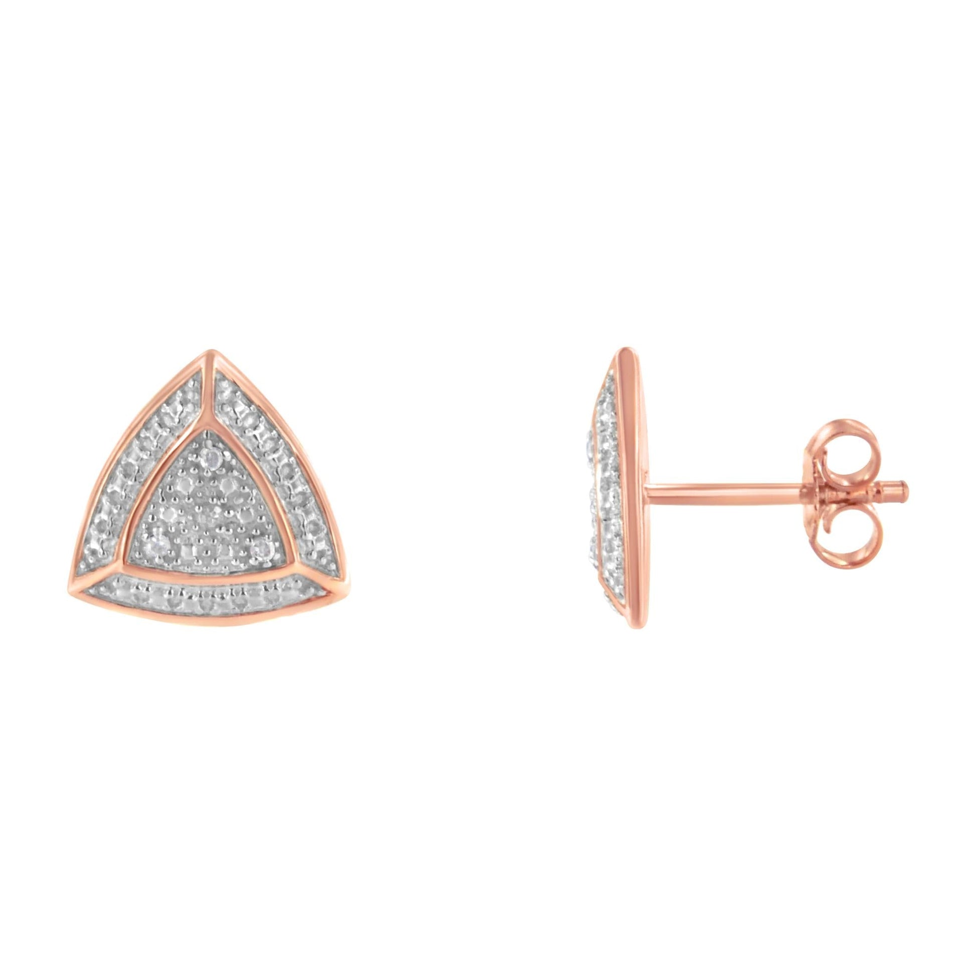 14K Rose Gold over.925 Sterling Silver Diamond-Accented Trillion Shaped 4-Stone