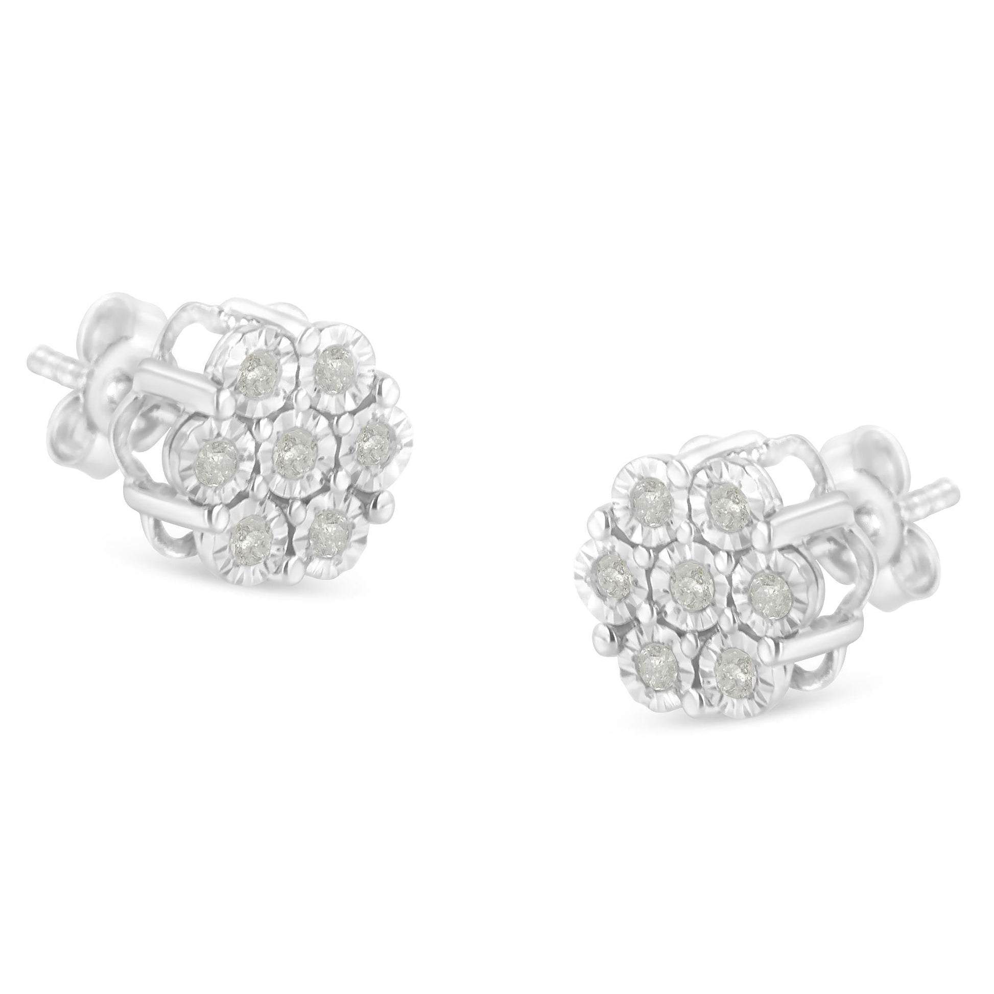 .925 Sterling Silver 1/4 Cttw Round-Cut Diamond Miracle-Set Floral Cluster