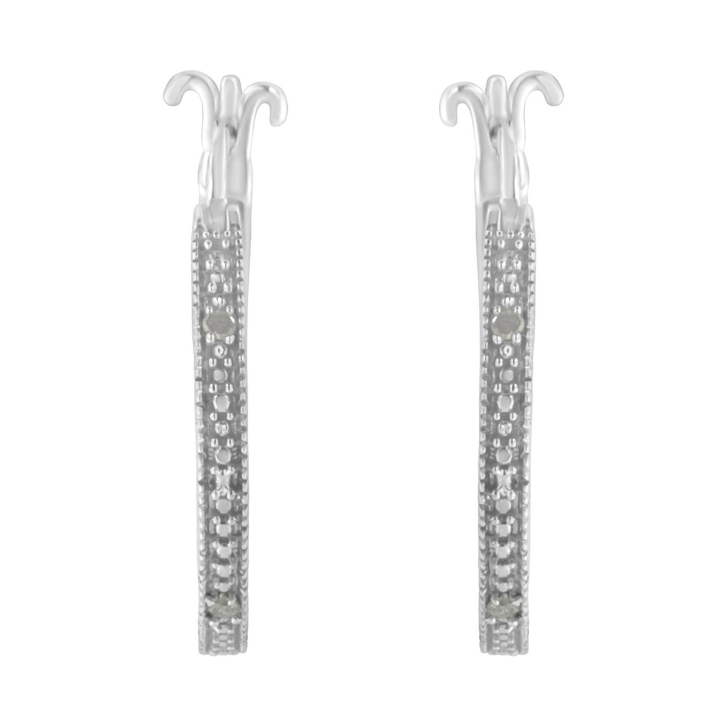 .925 Sterling Silver Miracle-Set Diamond Pave Style Hoop Earrings (I-J Color I3