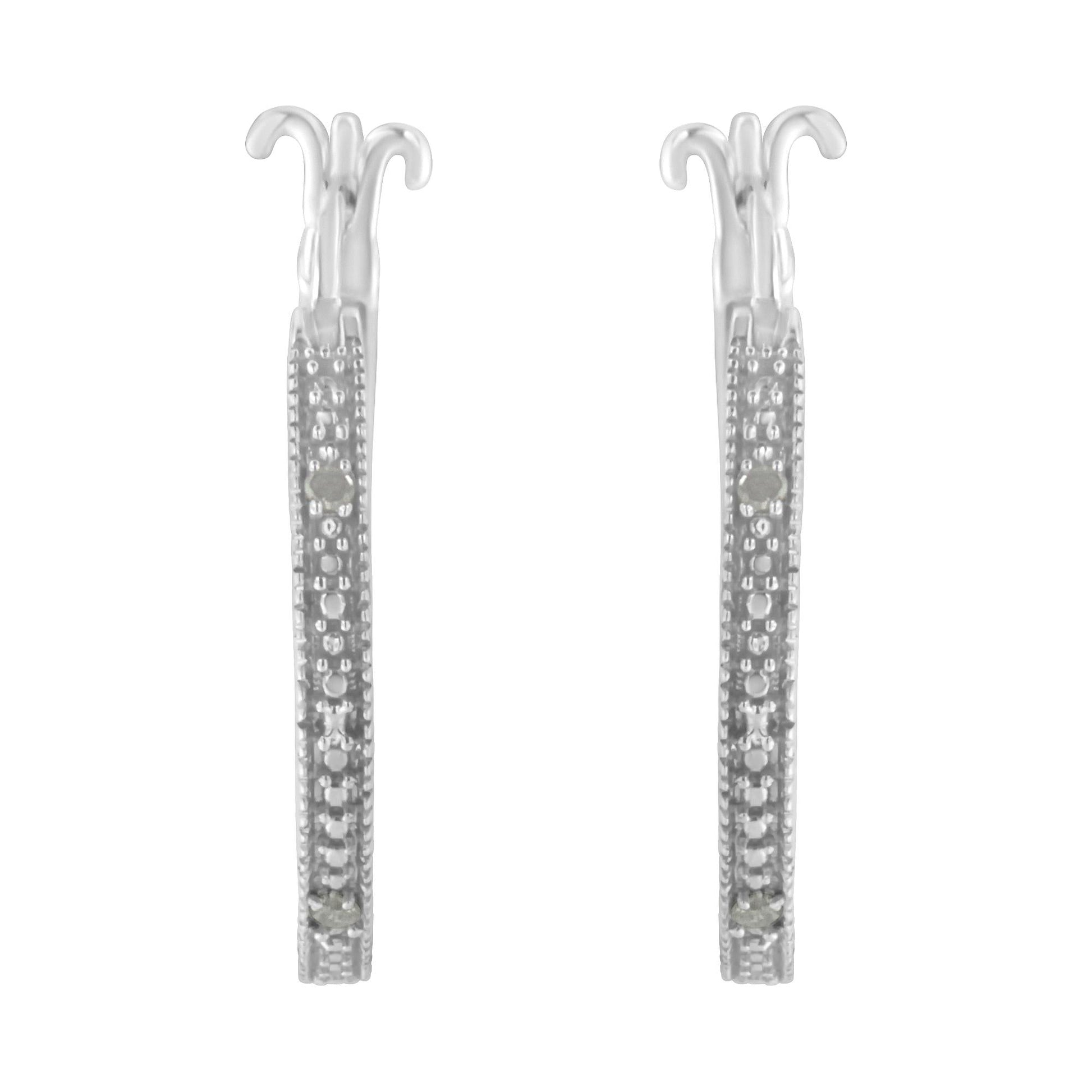 .925 Sterling Silver Miracle-Set Diamond Pave Style Hoop Earrings (I-J Color I3