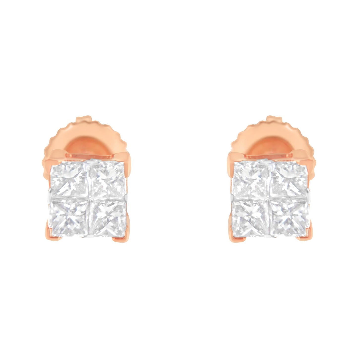 10K Gold Princess Diamond Composite Stud Earring (1/2 cttw I-J Color I1-I2