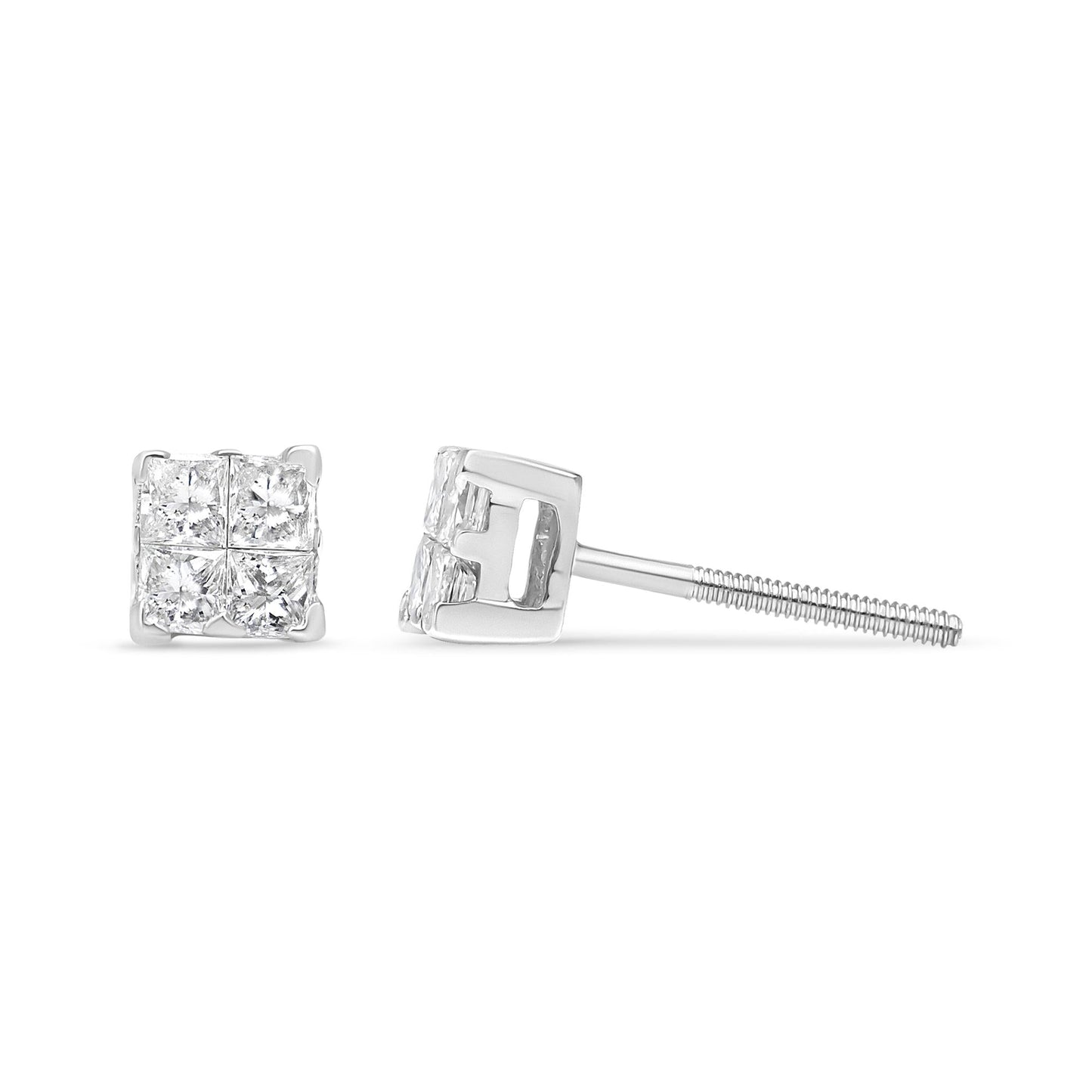 10K White Gold 1/2 cttw Princess-cut Diamond 4 Stone Composite Quad Stud