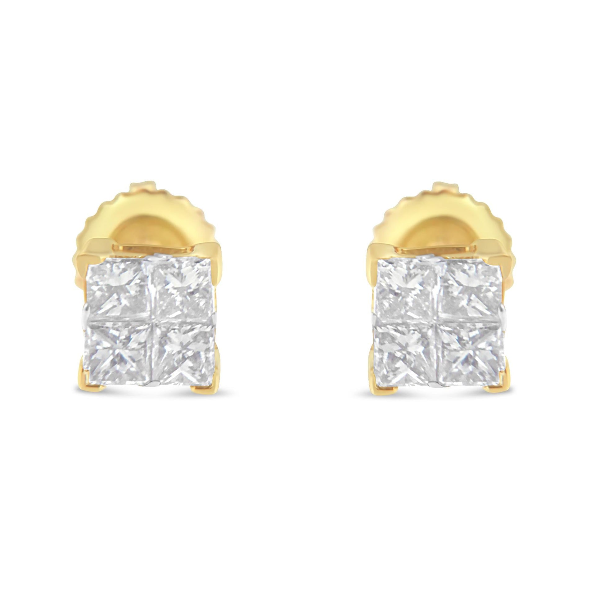 10K Gold Princess Diamond Composite Stud Earring (1/2 cttw I-J Color I1-I2