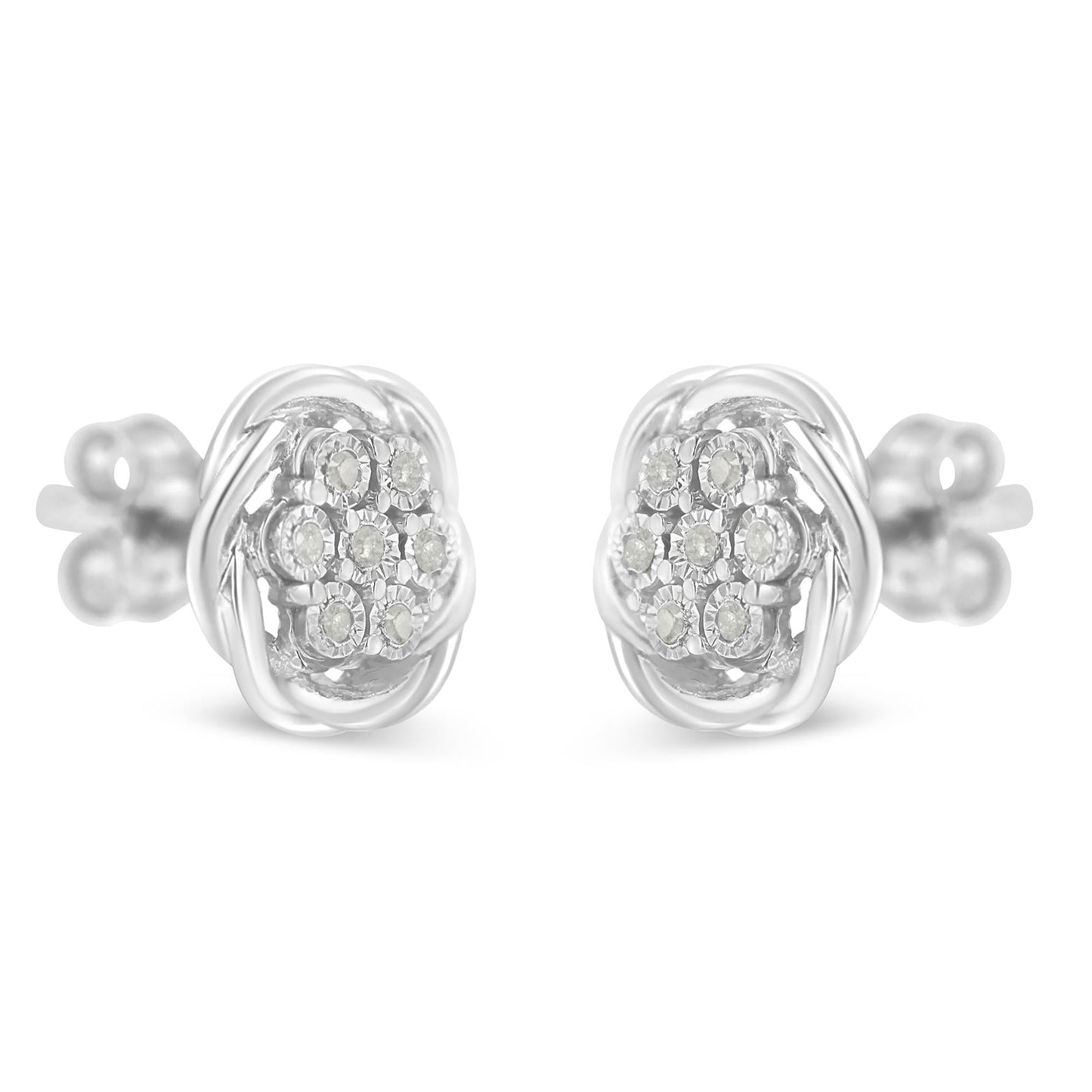 Sterling Silver Diamond Swirl Cluster Stud Earrings (1/6 cttw, I-J Color, I2-I3 Clarity)