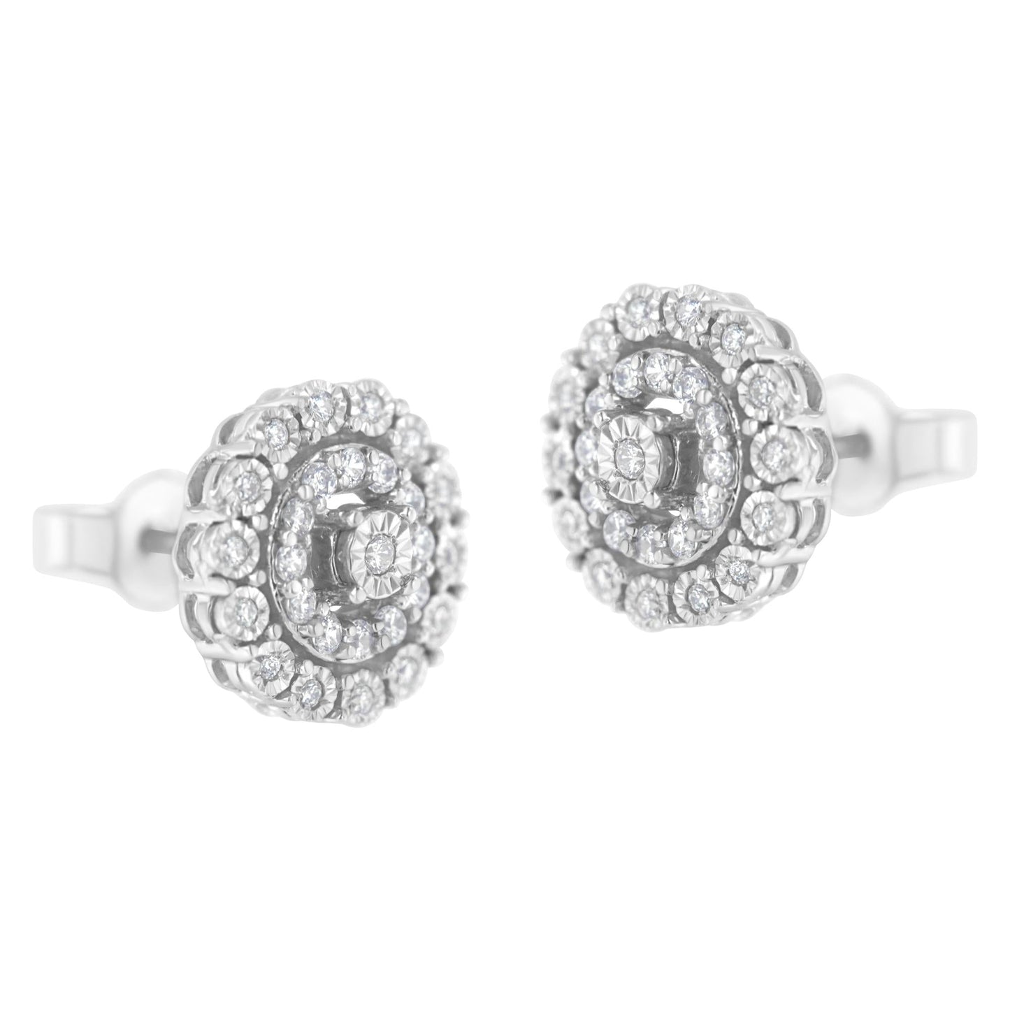 .925 Sterling Silver 1/2 cttw Miracle-Set Diamond Double Halo Stud Earring (I-J