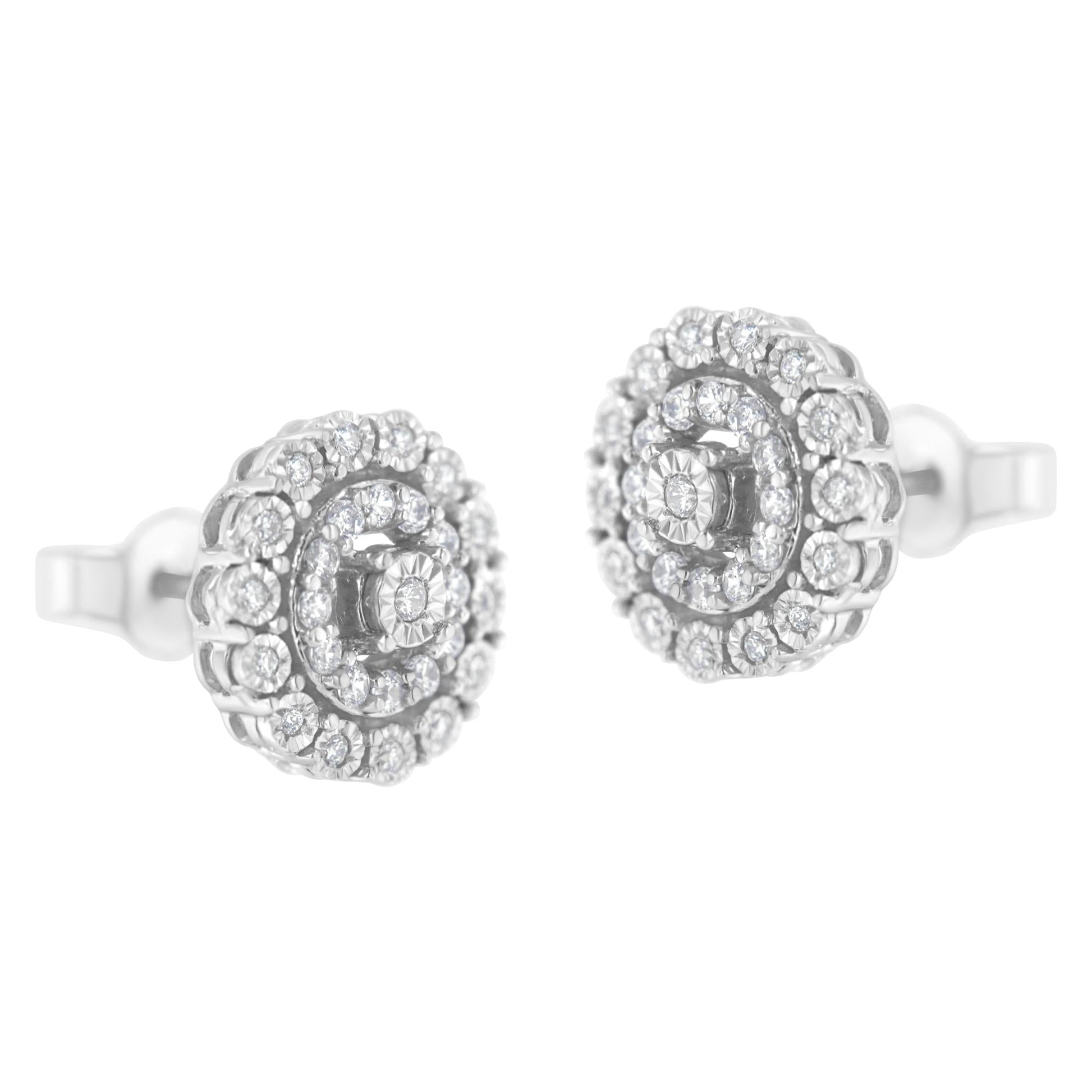 .925 Sterling Silver 1/2 cttw Miracle-Set Diamond Double Halo Stud Earring (I-J