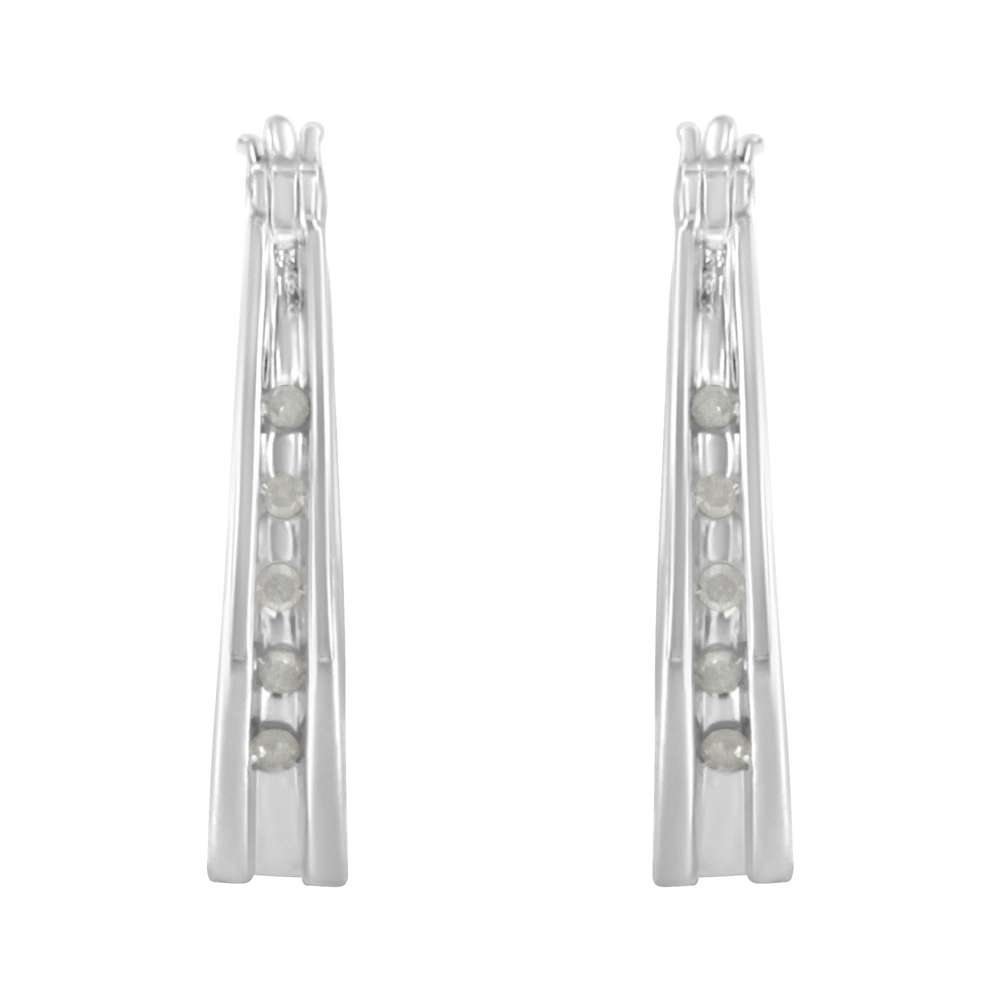 .925 Sterling Silver 1/10 Cttw Diamond Hoop Earrings (I-J Color I3 Clarity)