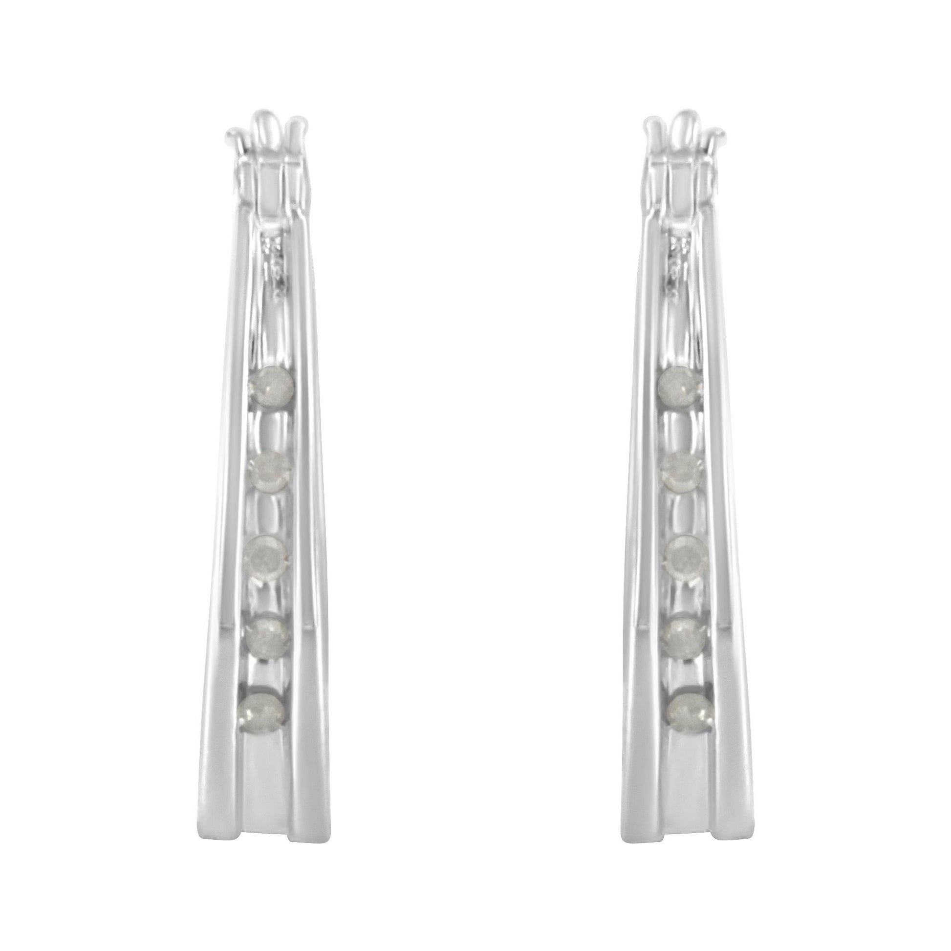 .925 Sterling Silver 1/10 Cttw Diamond Hoop Earrings (I-J Color I3 Clarity)