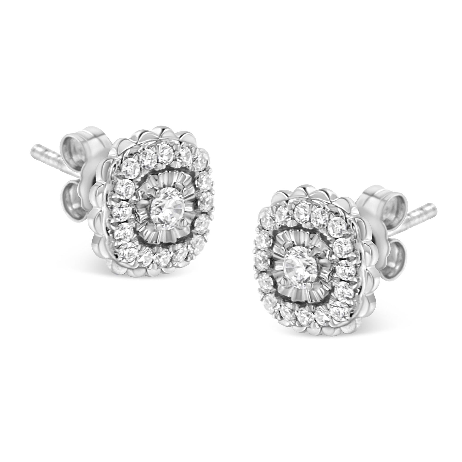 .925 Sterling Silver 1/2 Cttw Round-Cut Diamond Halo Cluster Stud Earring (I-J