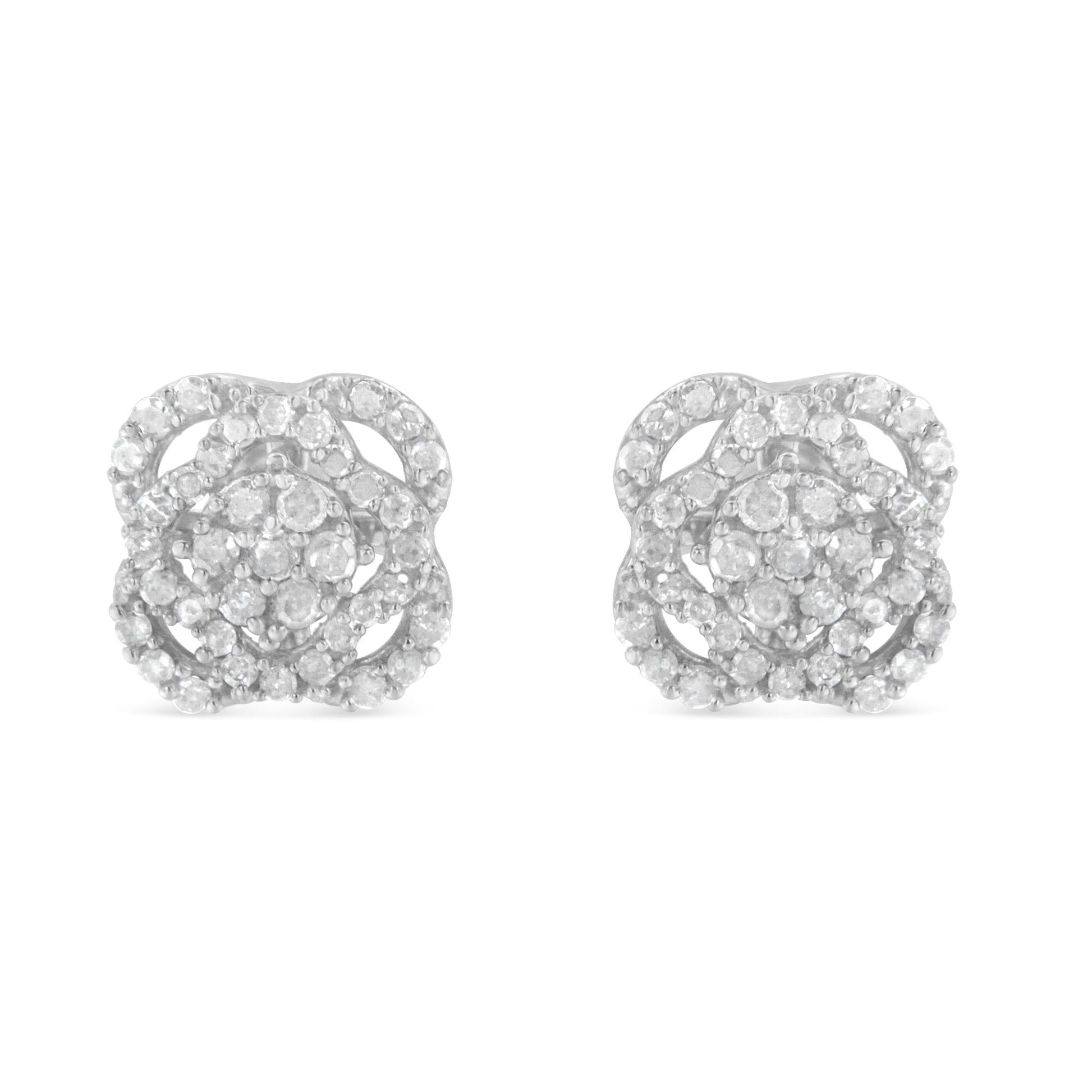 .925 Sterling Silver 1/2 cttw Round-cut Diamond Floral Cluster and Halo Stud