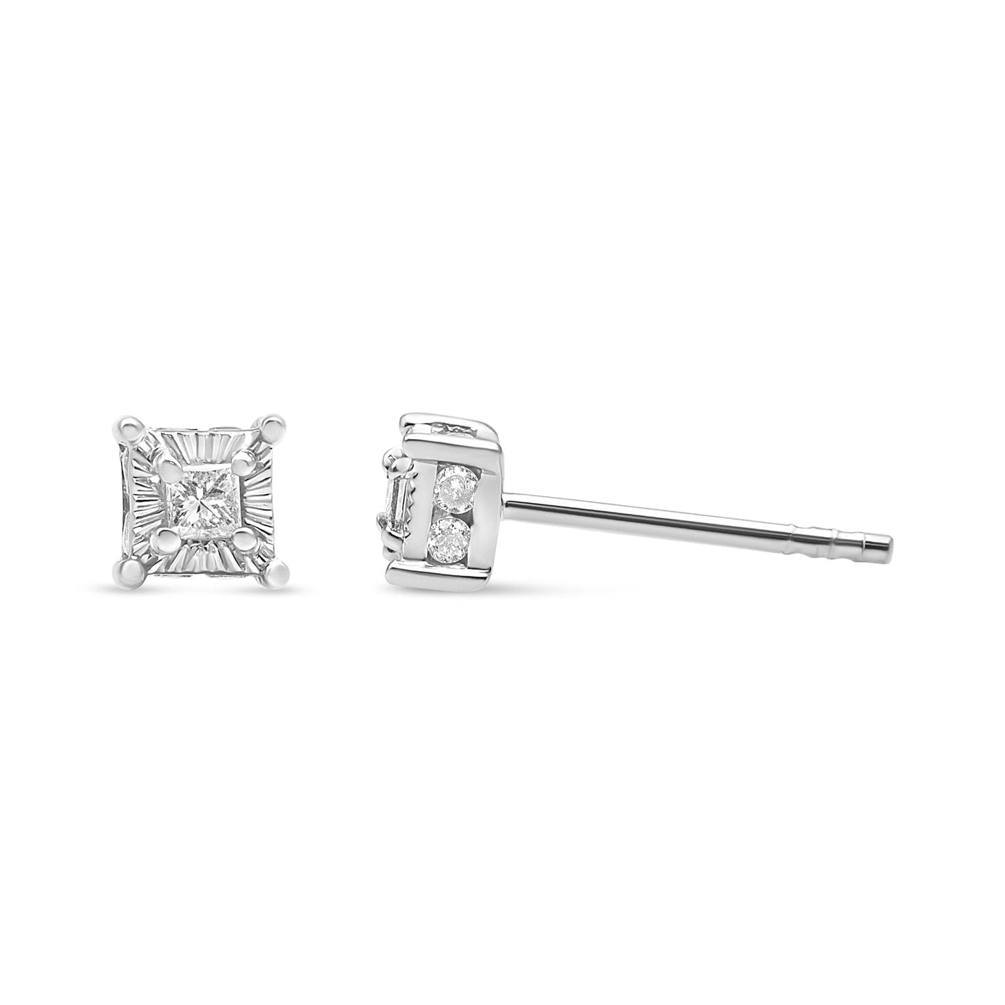 .925 Sterling Silver 1/4 Cttw Miracle Set Princess-Cut Diamond Solitaire Stud